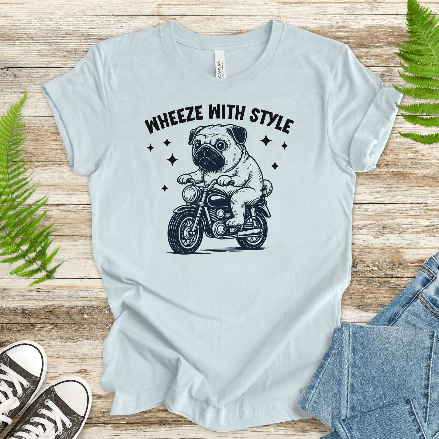 Funny Pug Dog Shirt – Wheeze With Style Tee for Pug Moms, Dads & Dog Lovers