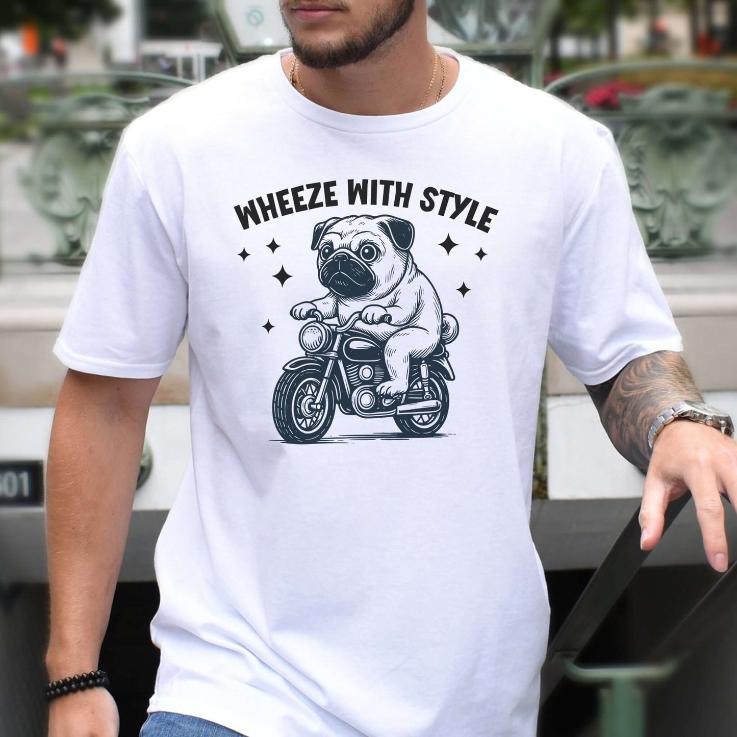 Funny Pug Dog Shirt – Wheeze With Style Tee for Pug Moms, Dads & Dog Lovers