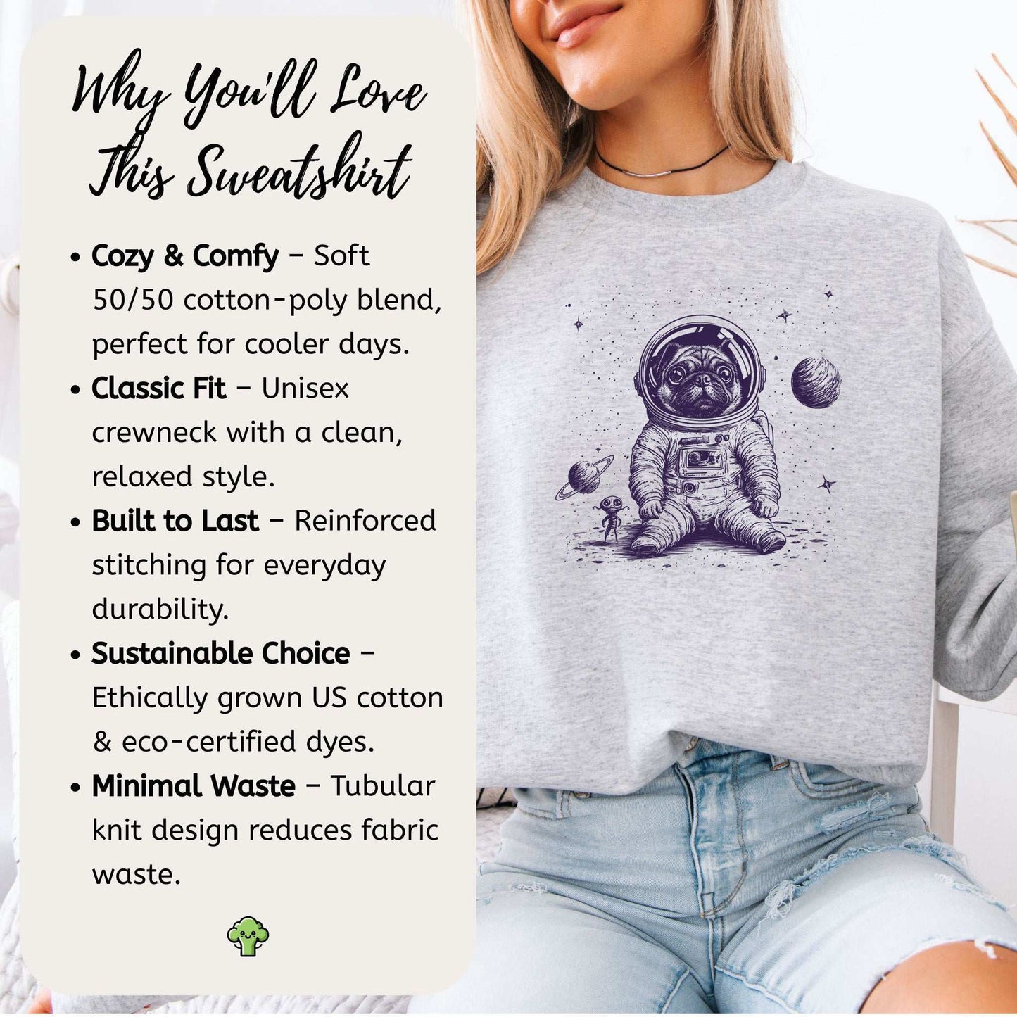 Space Pug Sweatshirt – Funny Astronaut Dog Explorer Adventure