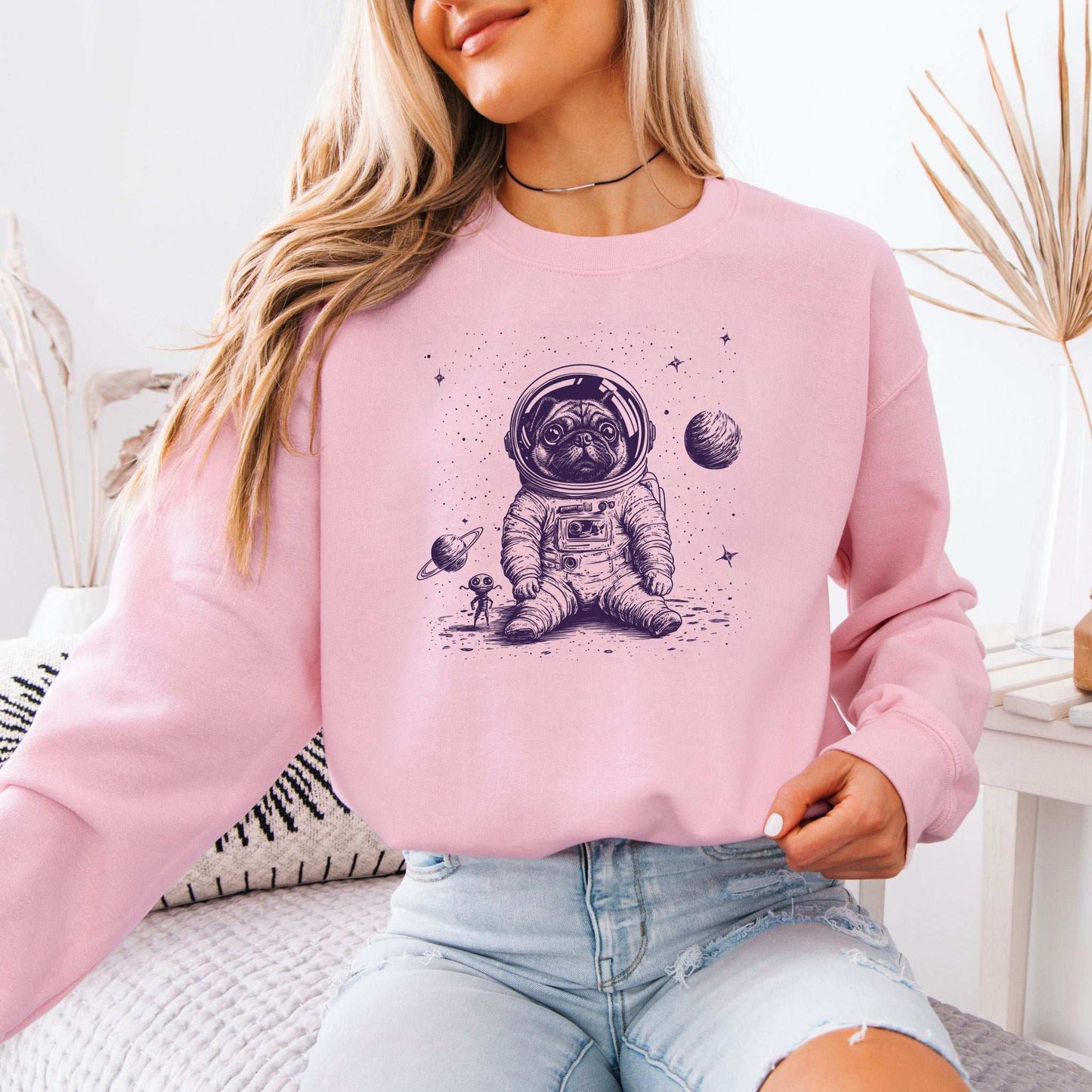 Space Pug Sweatshirt – Funny Astronaut Dog Explorer Adventure