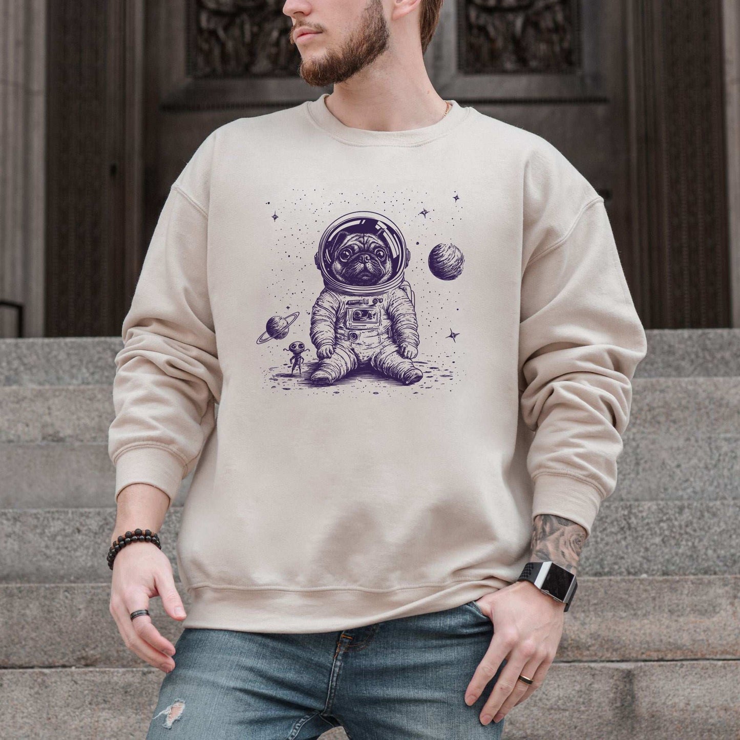 Space Pug Sweatshirt – Funny Astronaut Dog Explorer Adventure