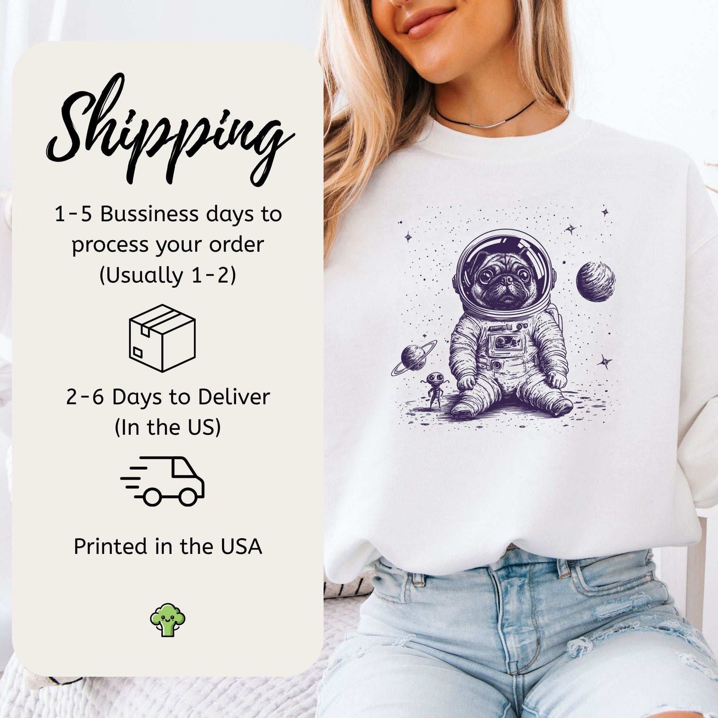 Space Pug Sweatshirt – Funny Astronaut Dog Explorer Adventure