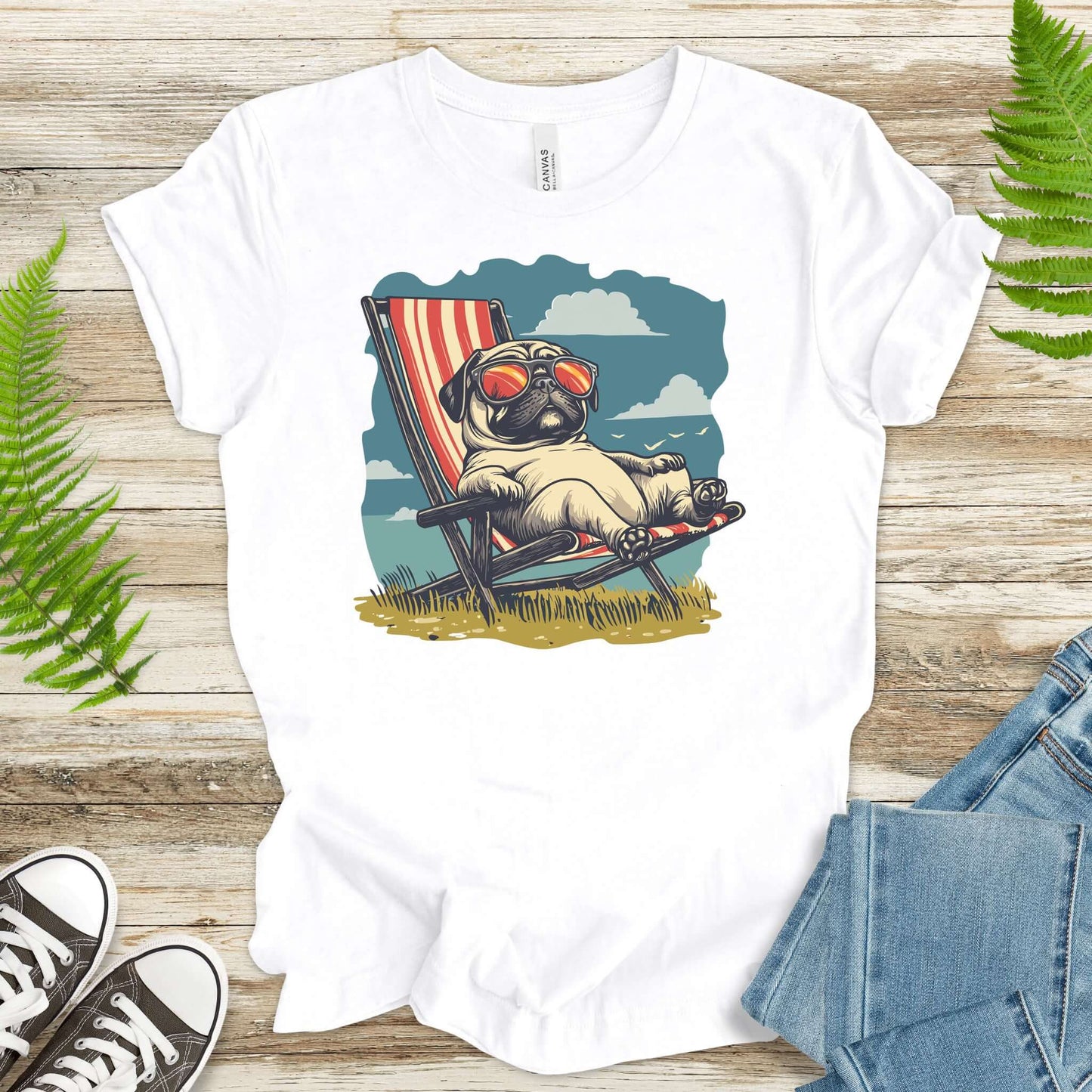 Lazy Pug T-Shirt – Chill Beach Vibes in Vintage Style