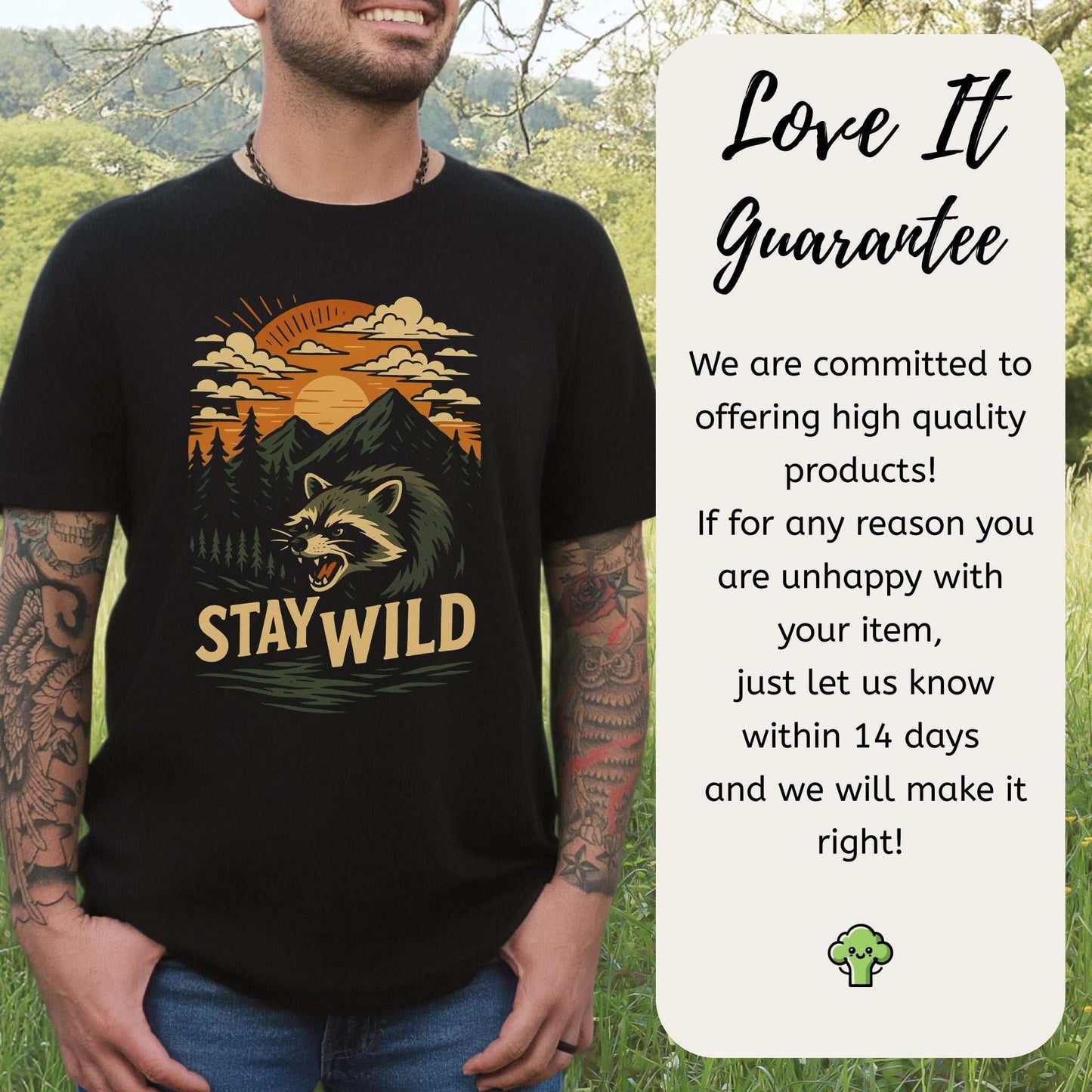 Raccoon Stay Wild T-Shirt – Funny Retro Wilderness Adventure Tee