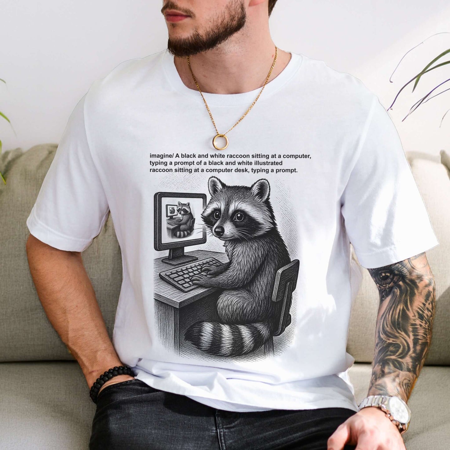 Raccoon at Computer AI Loop T-Shirt