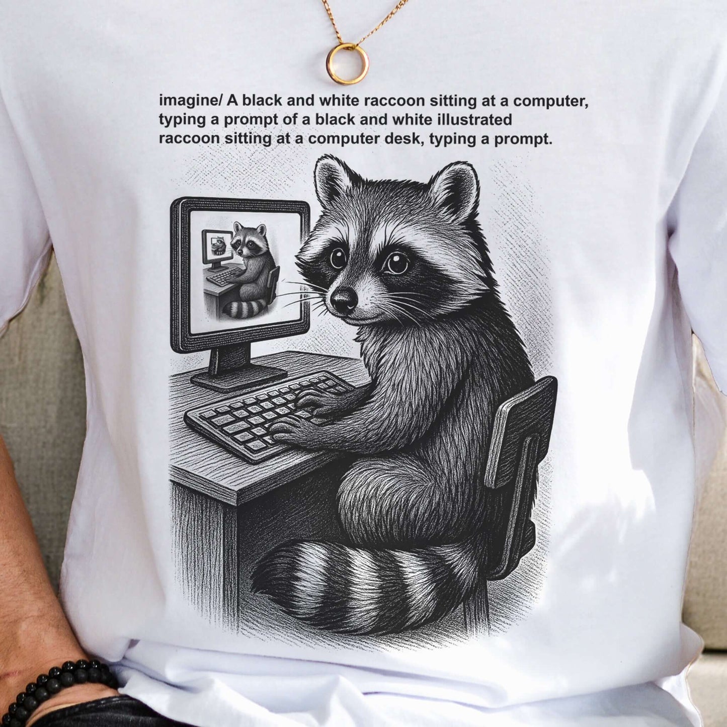 Raccoon at Computer AI Loop T-Shirt