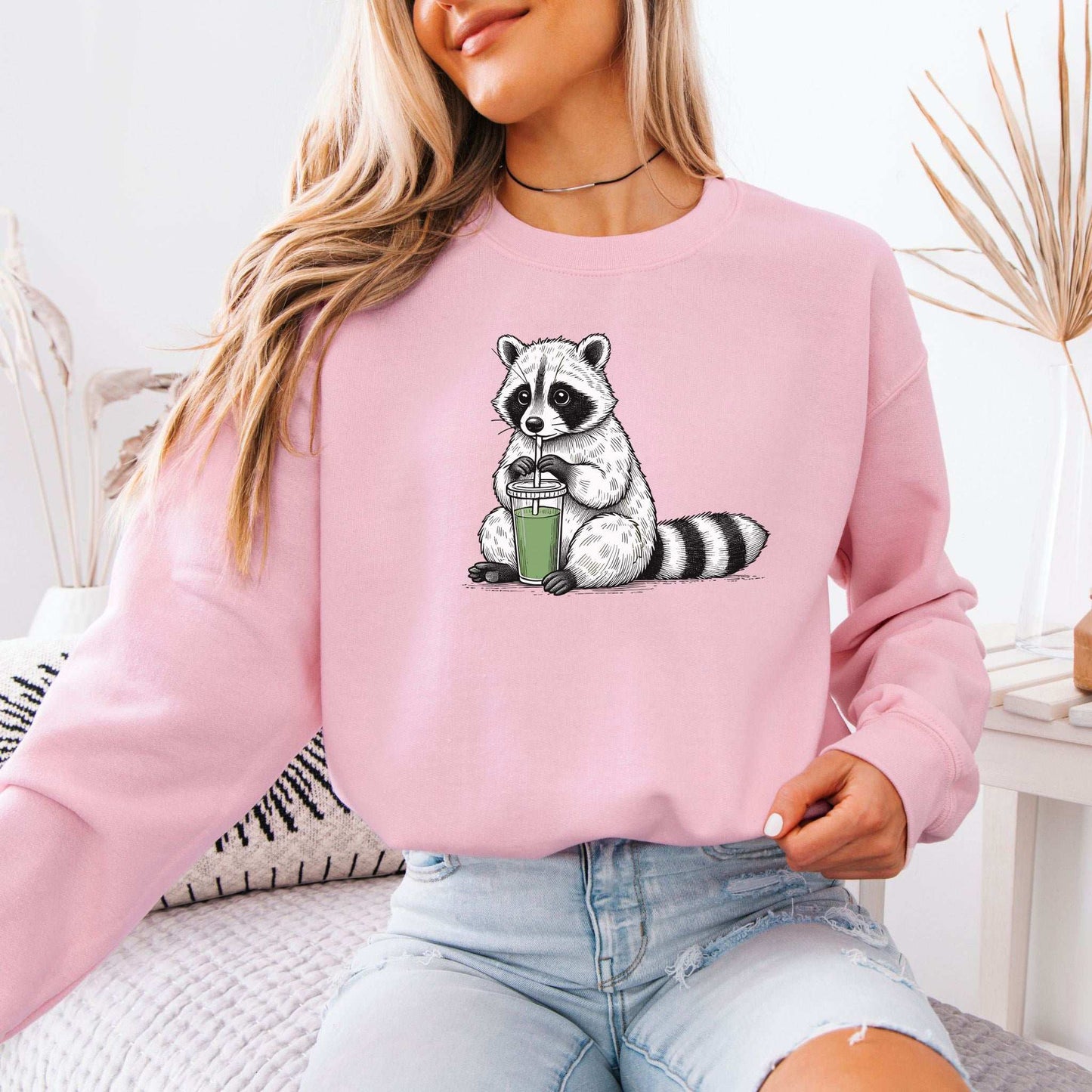 Green Smoothie Raccoon Sweatshirt – Funny Vegan Gift for Plant-Based Souls