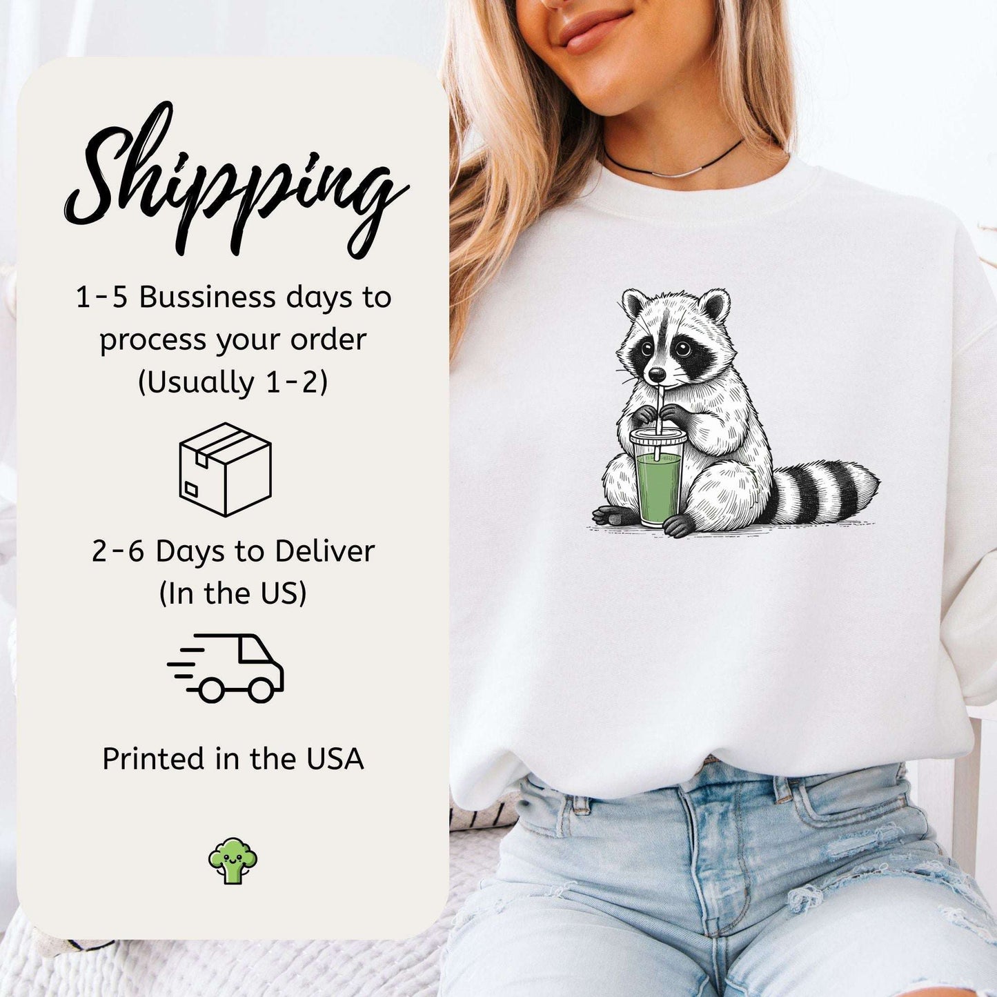 Green Smoothie Raccoon Sweatshirt – Funny Vegan Gift for Plant-Based Souls