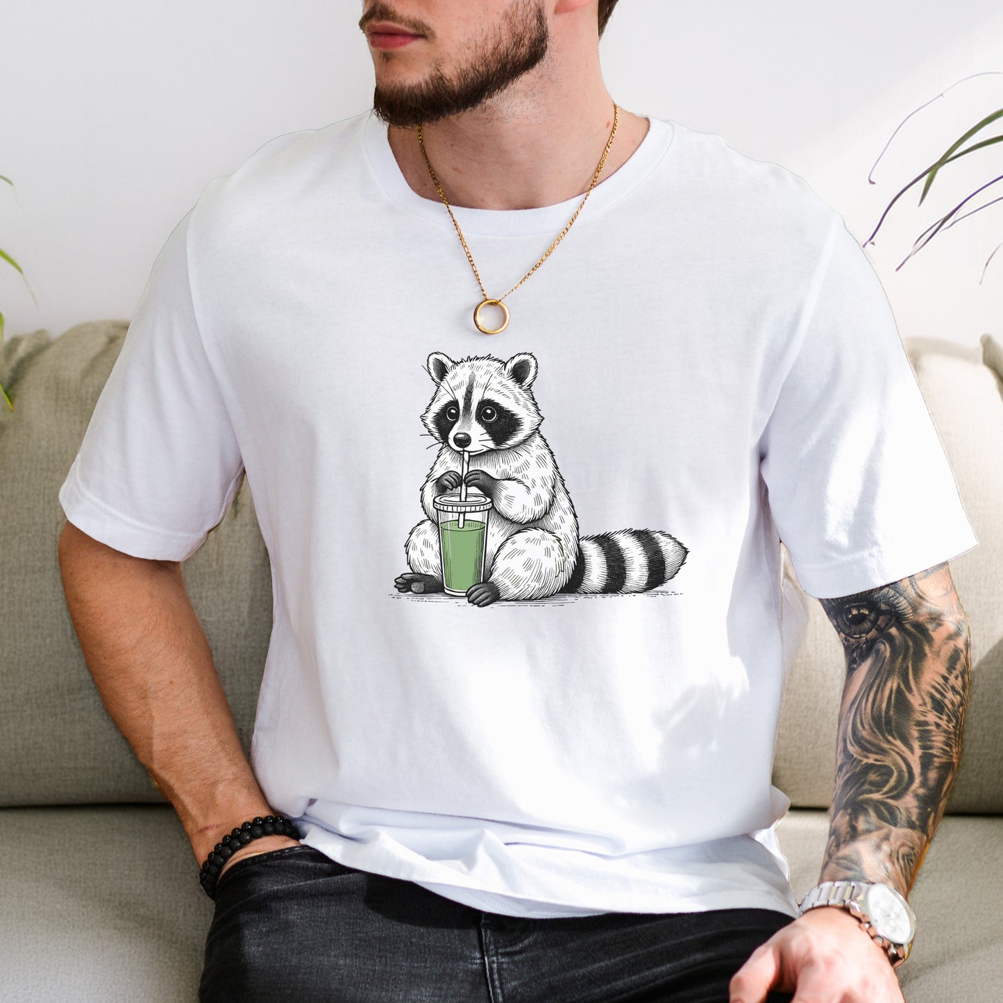 Raccoon Green Smoothie Lover T-Shirt