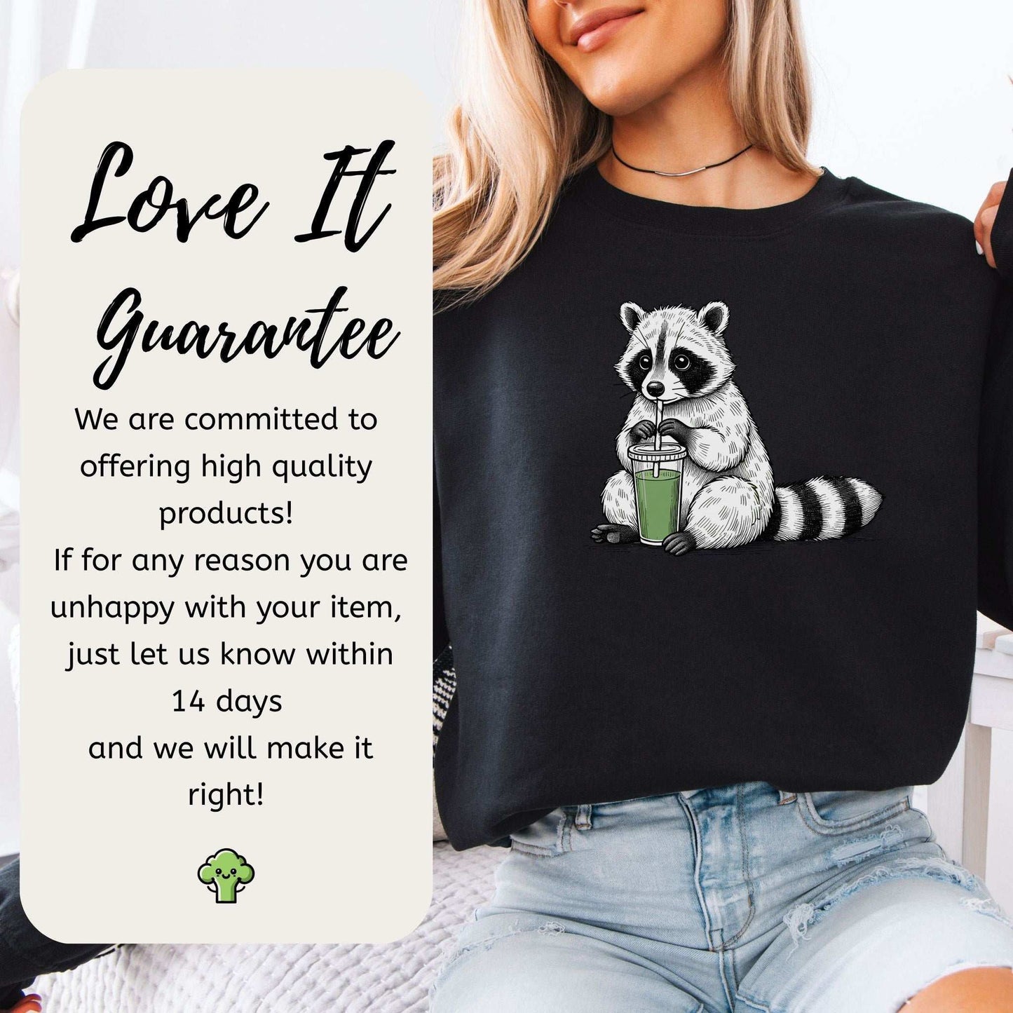 Green Smoothie Raccoon Sweatshirt – Funny Vegan Gift for Plant-Based Souls