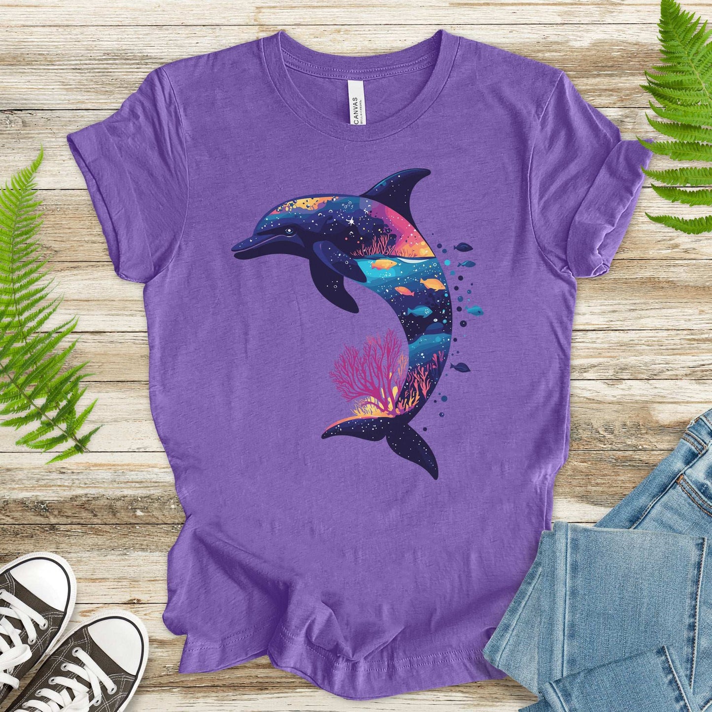 Dolphin Silhouette Coral Reef T-Shirt – Ocean Dreamscape Gift Tee
