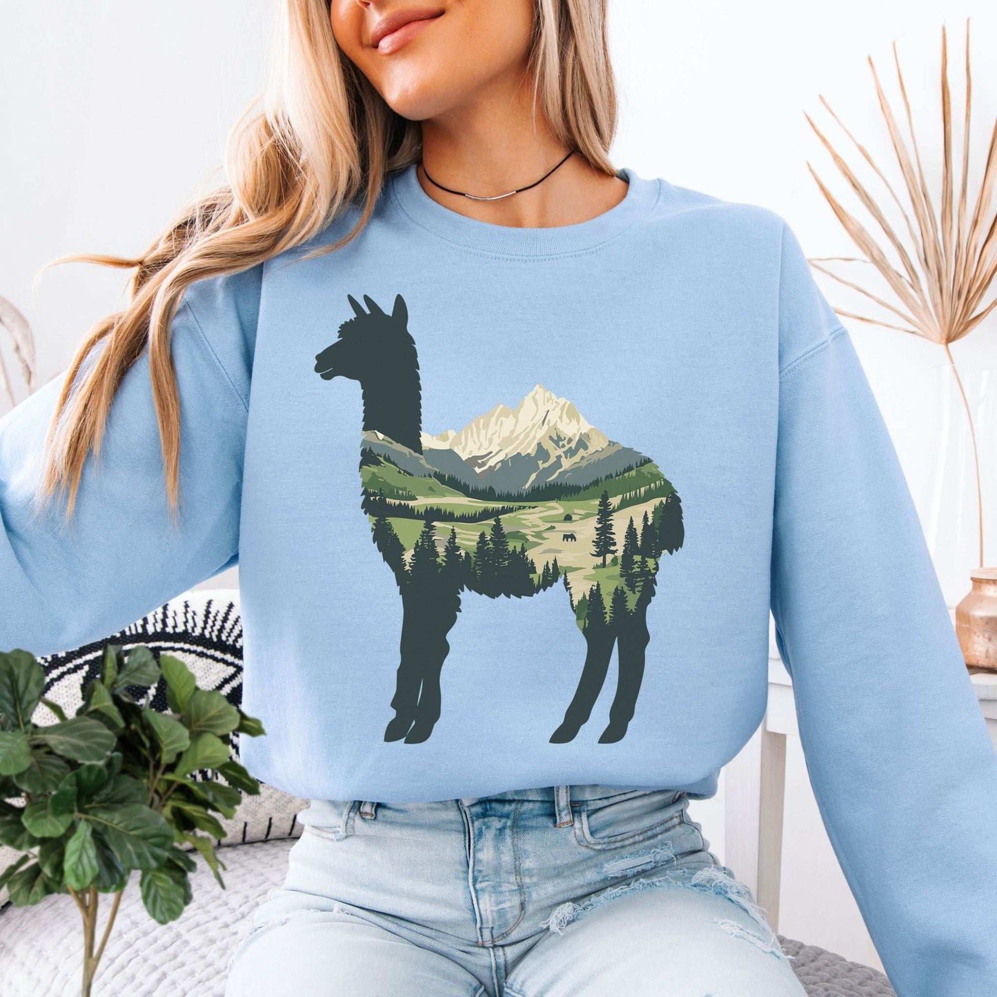 Alpine Alpaca Mountain Sweatshirt – Serene Highland Spirit Animal Design