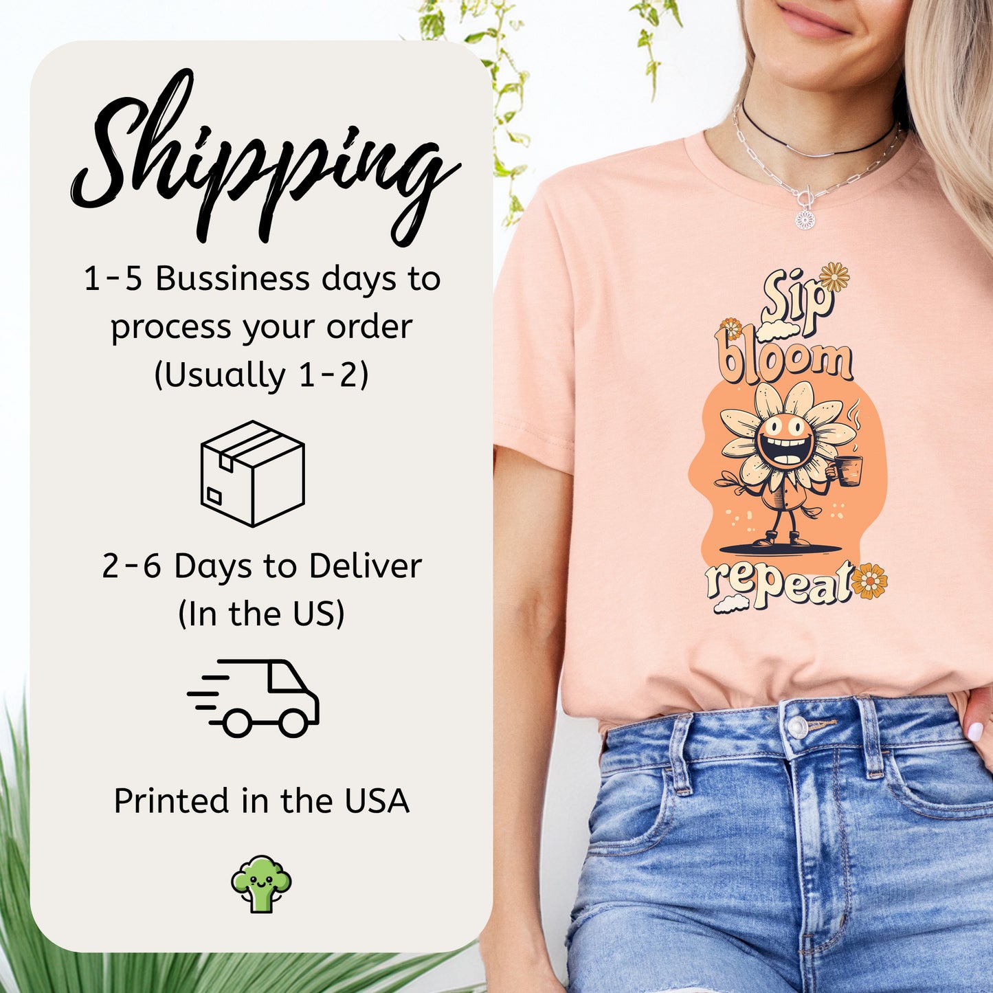 Happy Flower Sipping Tea T-Shirt