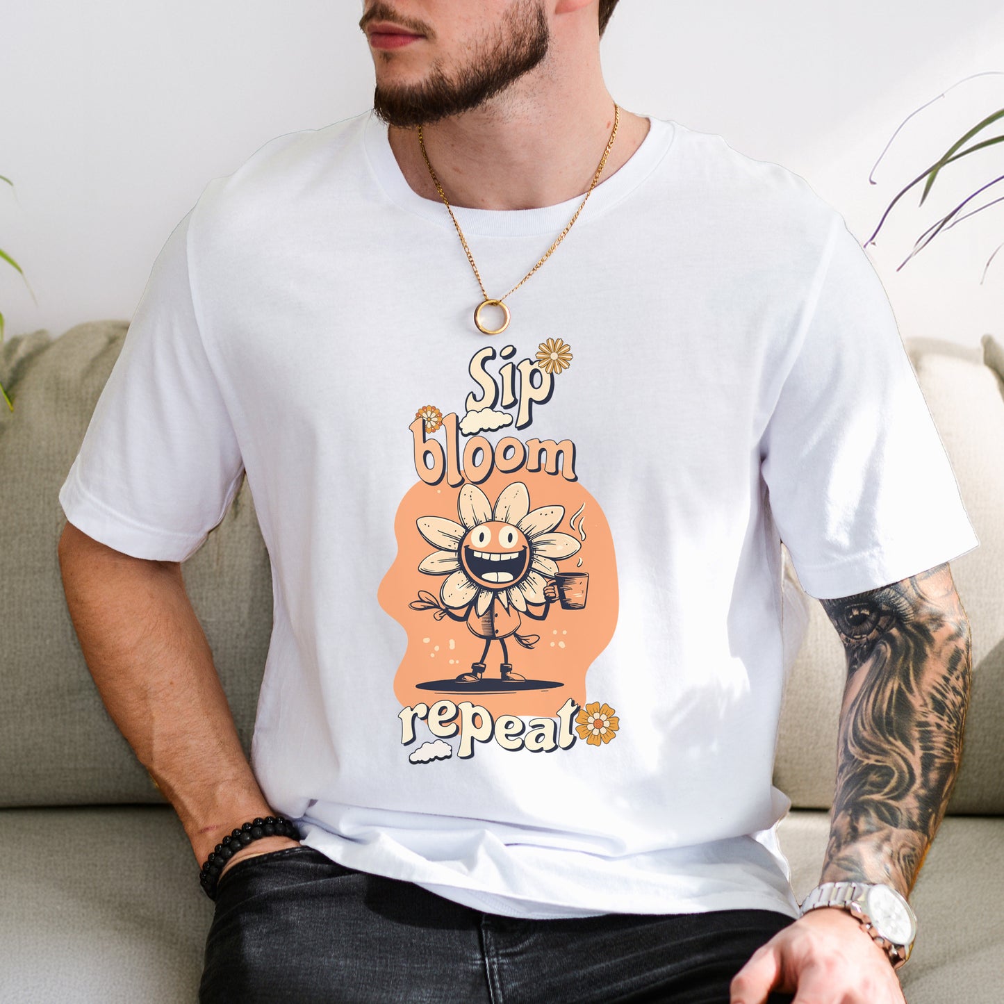 Happy Flower Sipping Tea T-Shirt