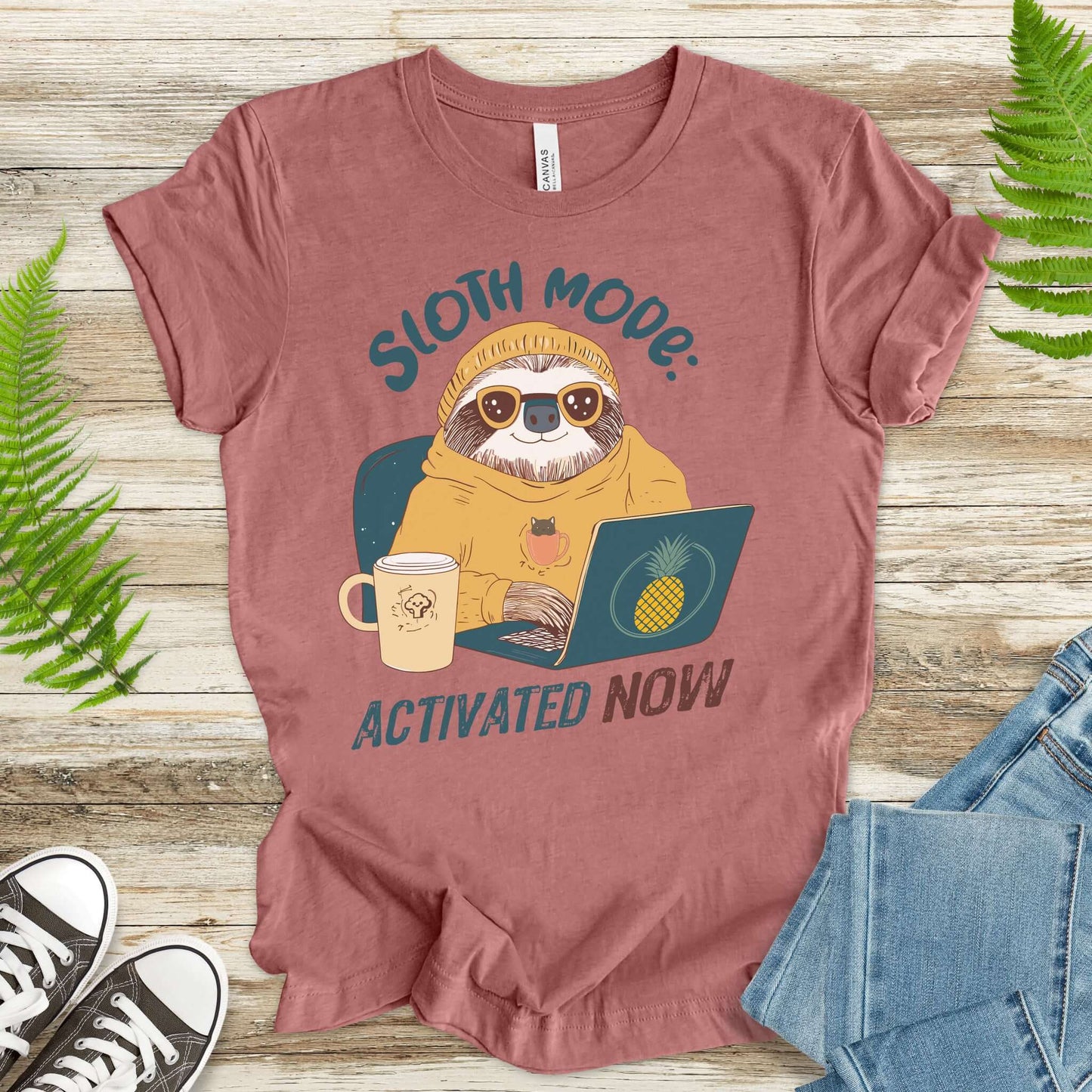 Funny Sloth Geek T-Shirt – "Sloth Mode Activated Now" Laptop Design