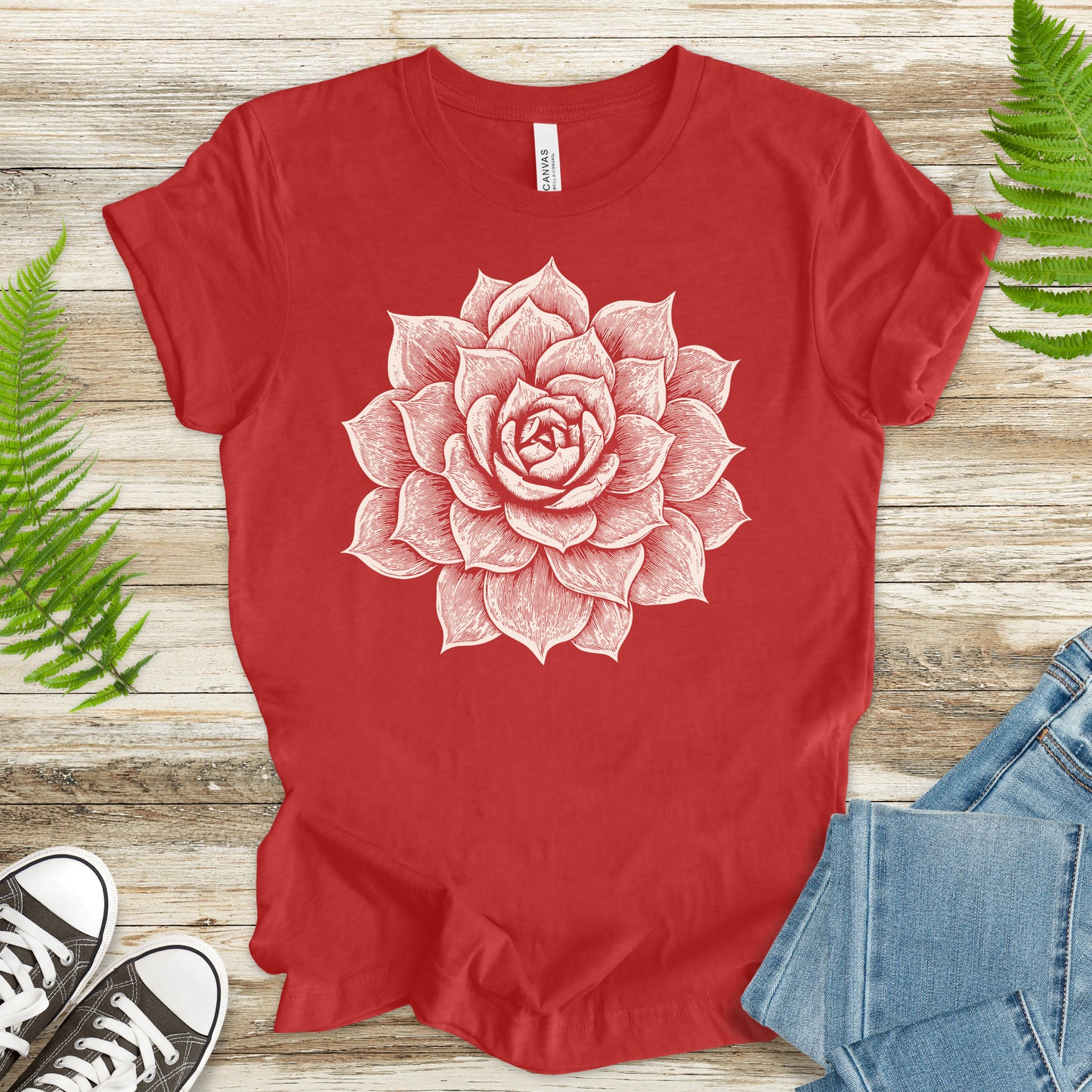 White Succulent Sketch T-Shirt – Vintage Botanical Garden Lover Tee