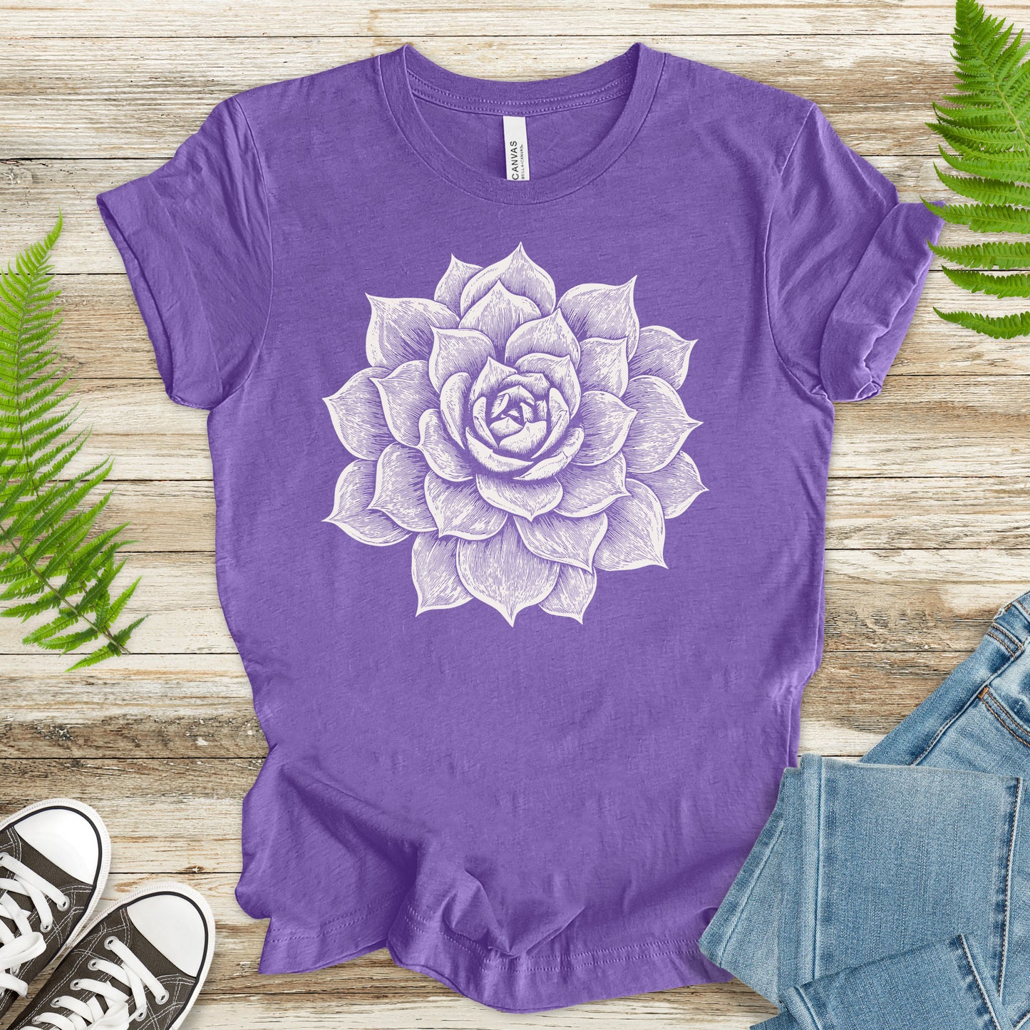 White Succulent Sketch T-Shirt – Vintage Botanical Garden Lover Tee
