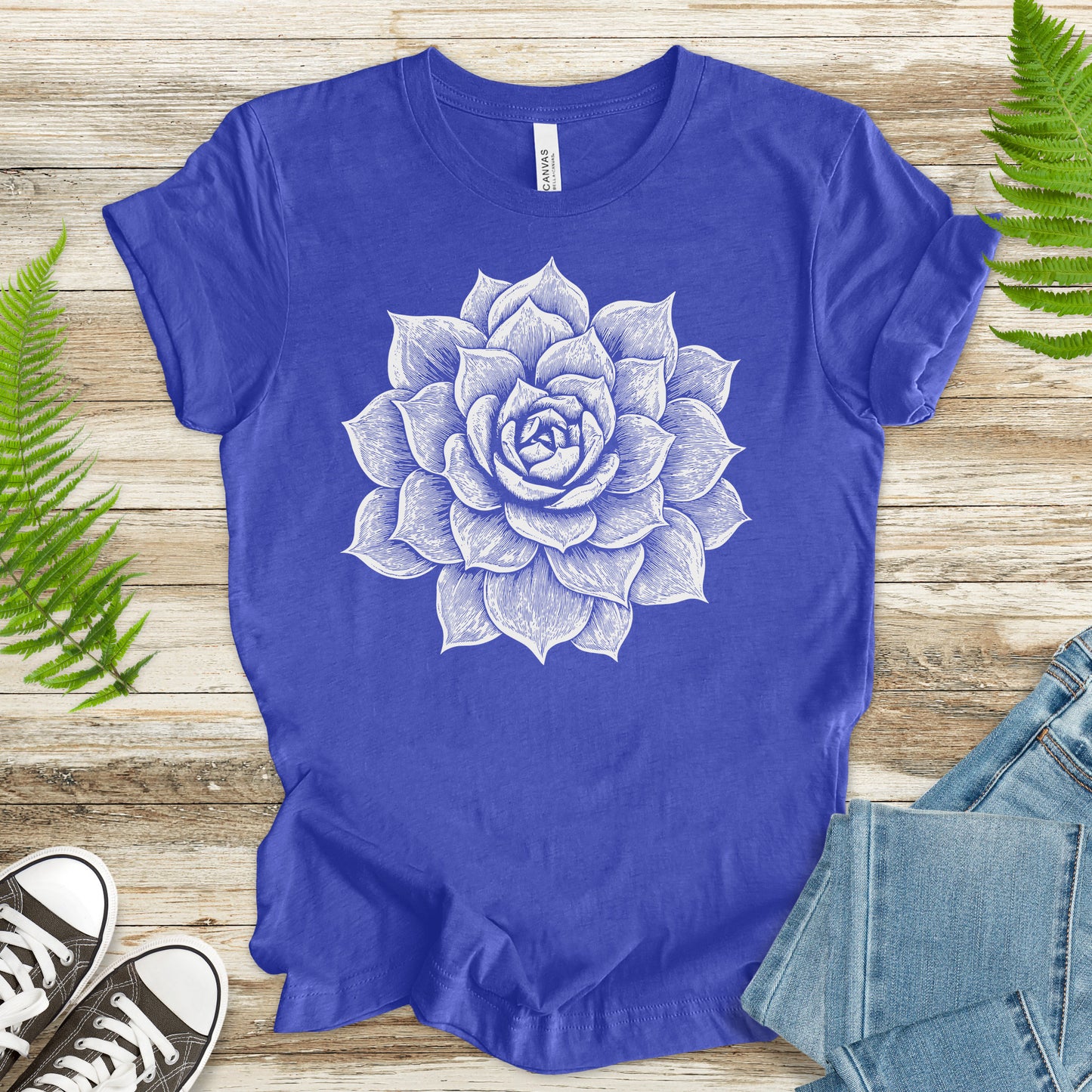 White Succulent Sketch T-Shirt – Vintage Botanical Garden Lover Tee