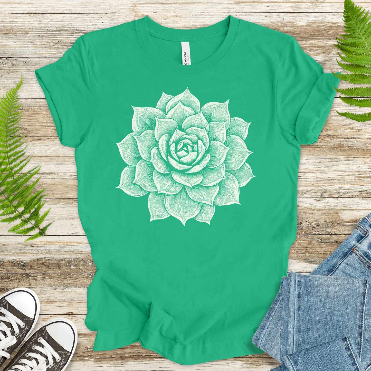 White Succulent Sketch T-Shirt – Vintage Botanical Garden Lover Tee