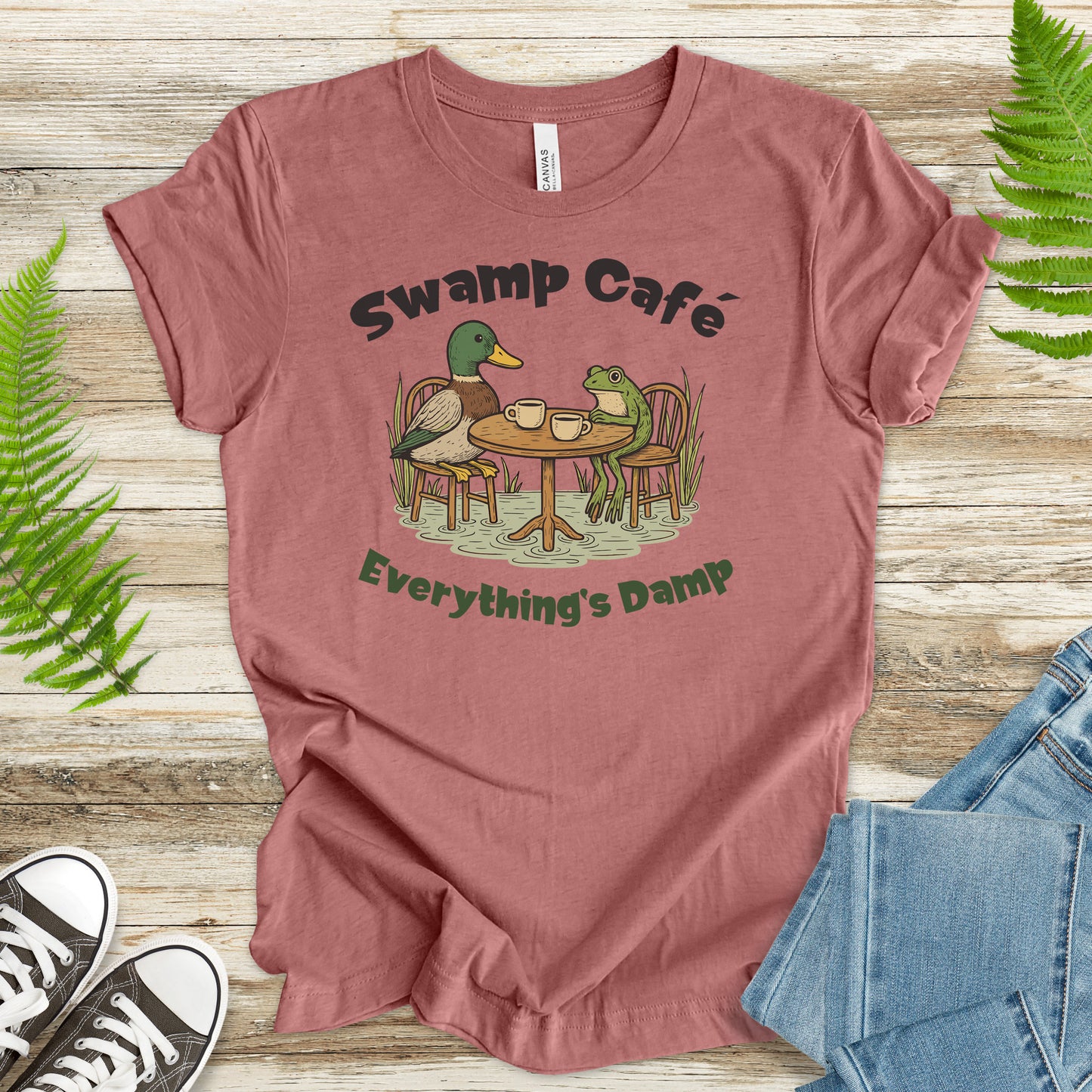 Swamp Café Funny Frog & Duck Coffee T-Shirt – Retro Nature Meme Gift