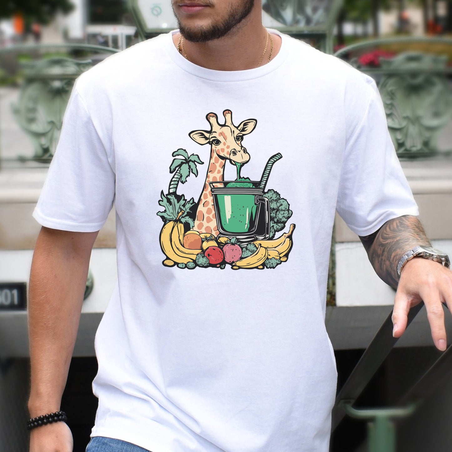 Giraffe Drinking Green Smoothie T-Shirt