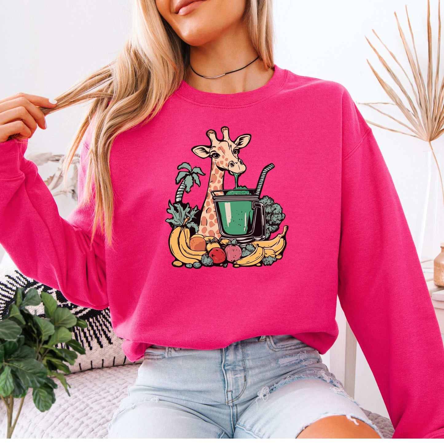 Giraffe Smoothie Sweatshirt – Tropical Quirk & Cozy Charm