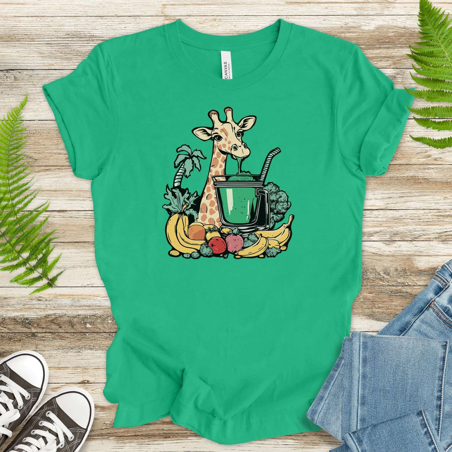 Giraffe Drinking Green Smoothie T-Shirt