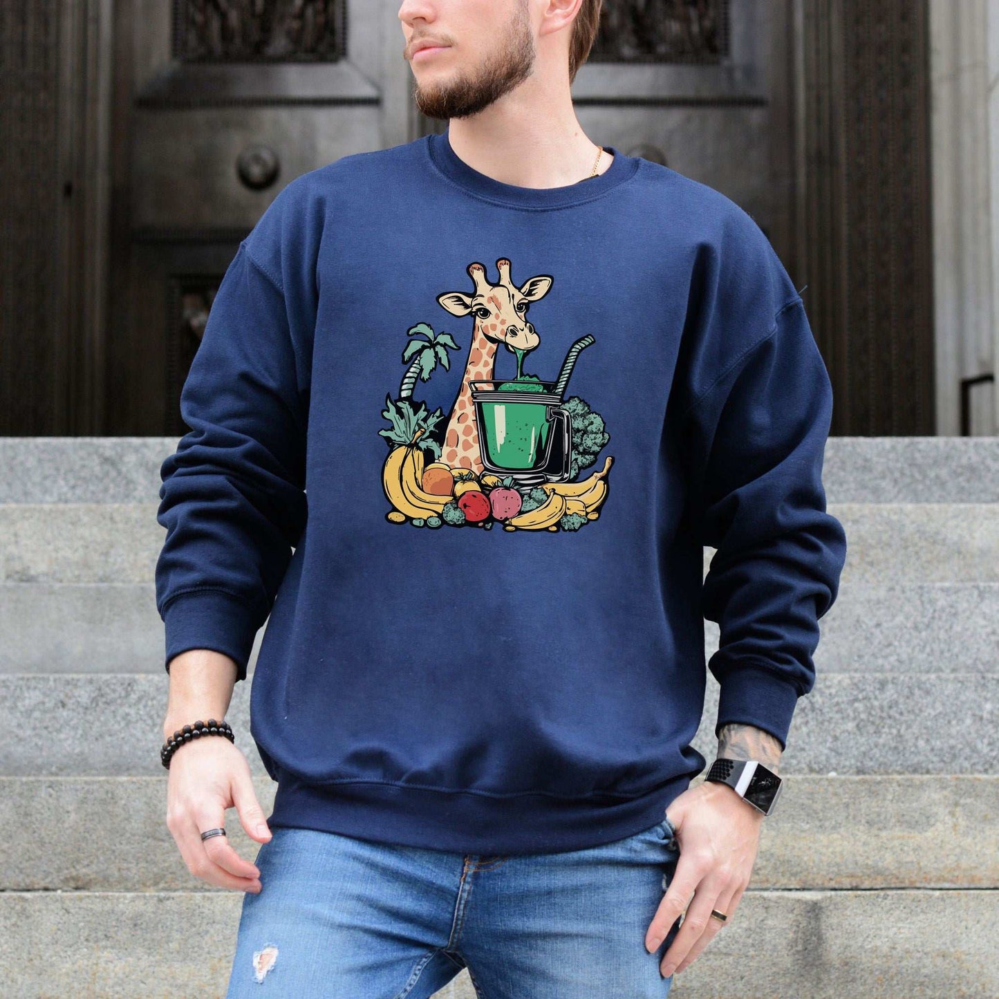 Giraffe Smoothie Sweatshirt – Tropical Quirk & Cozy Charm