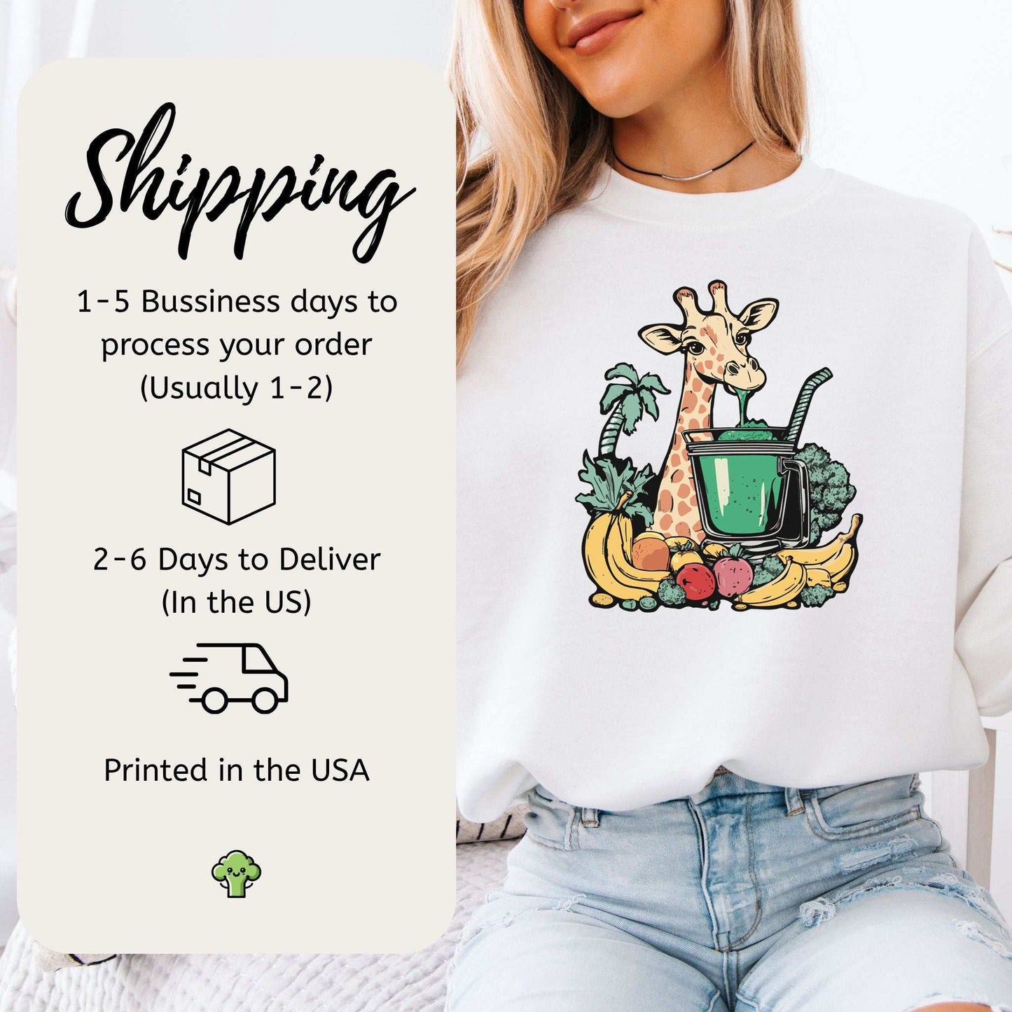 Giraffe Smoothie Sweatshirt – Tropical Quirk & Cozy Charm