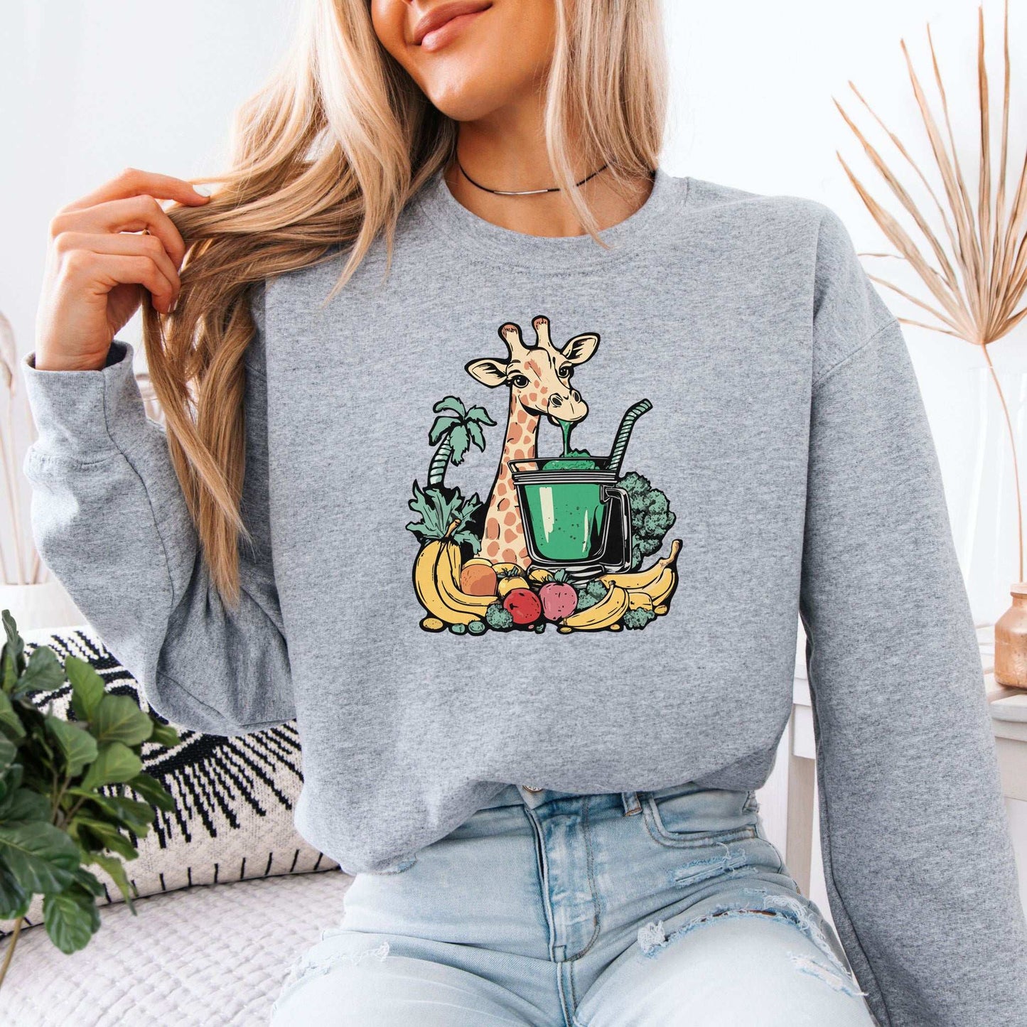 Giraffe Smoothie Sweatshirt – Tropical Quirk & Cozy Charm