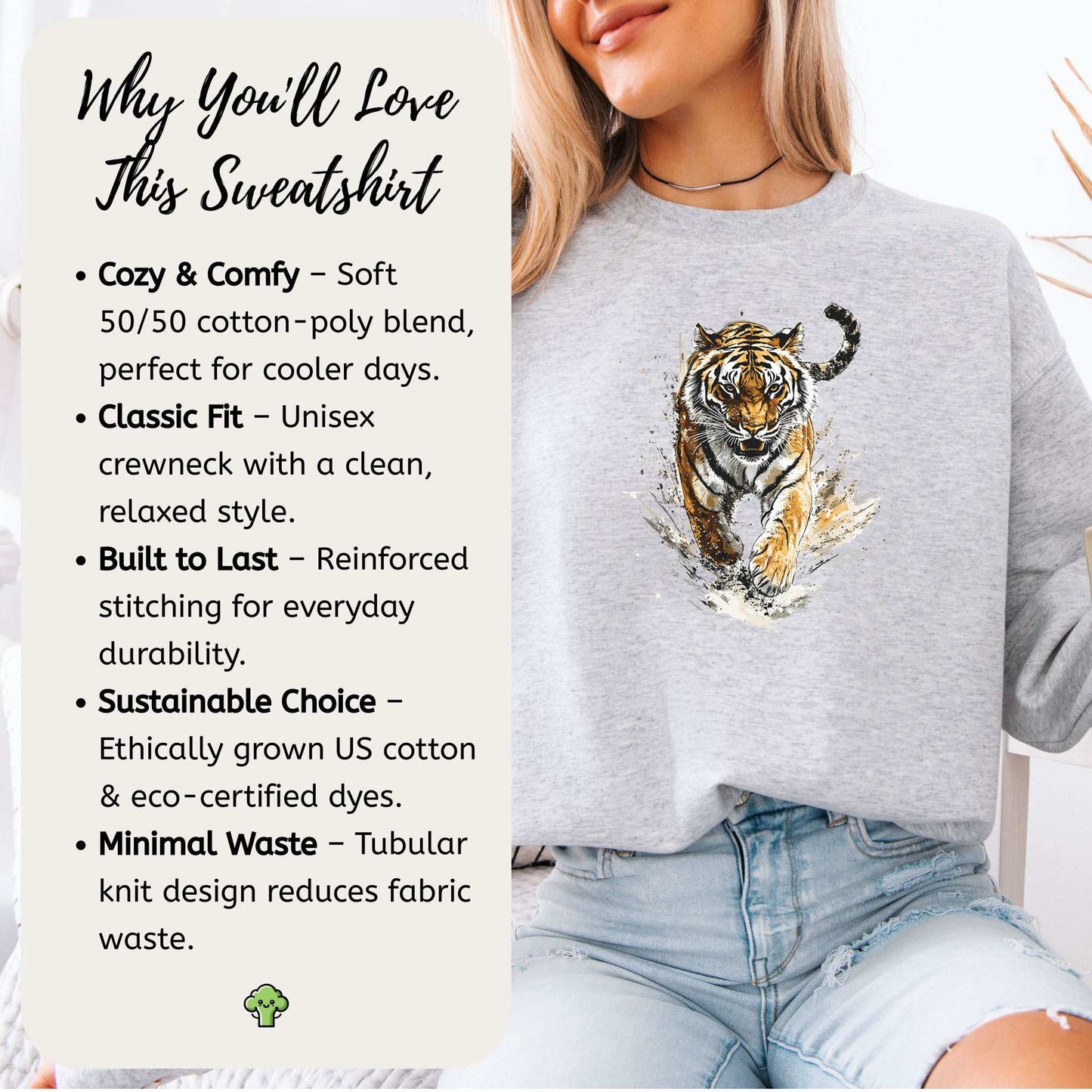 Wild Tiger Watercolor Sweatshirt – Artistic Jungle Power