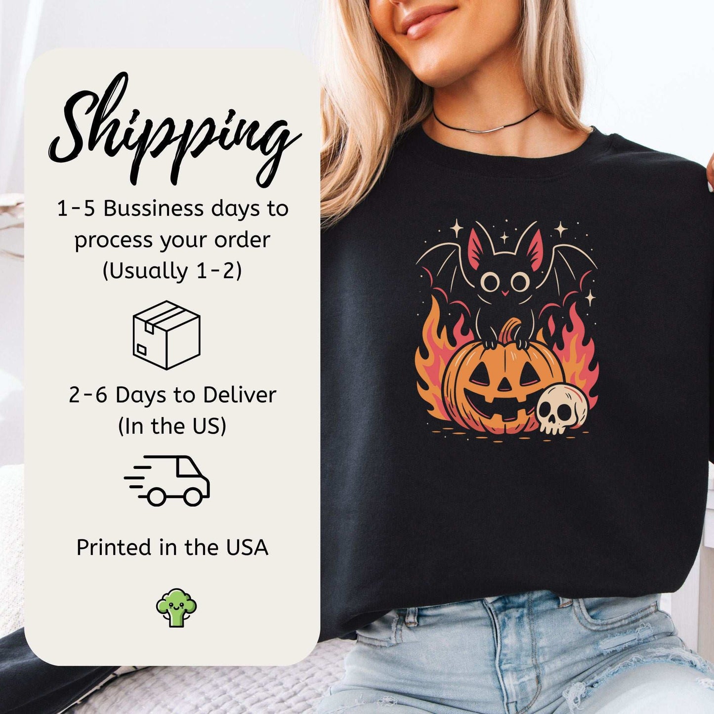 Spooky Bat Halloween Sweatshirt – Cute Gothic Pumpkin Fire Vibes