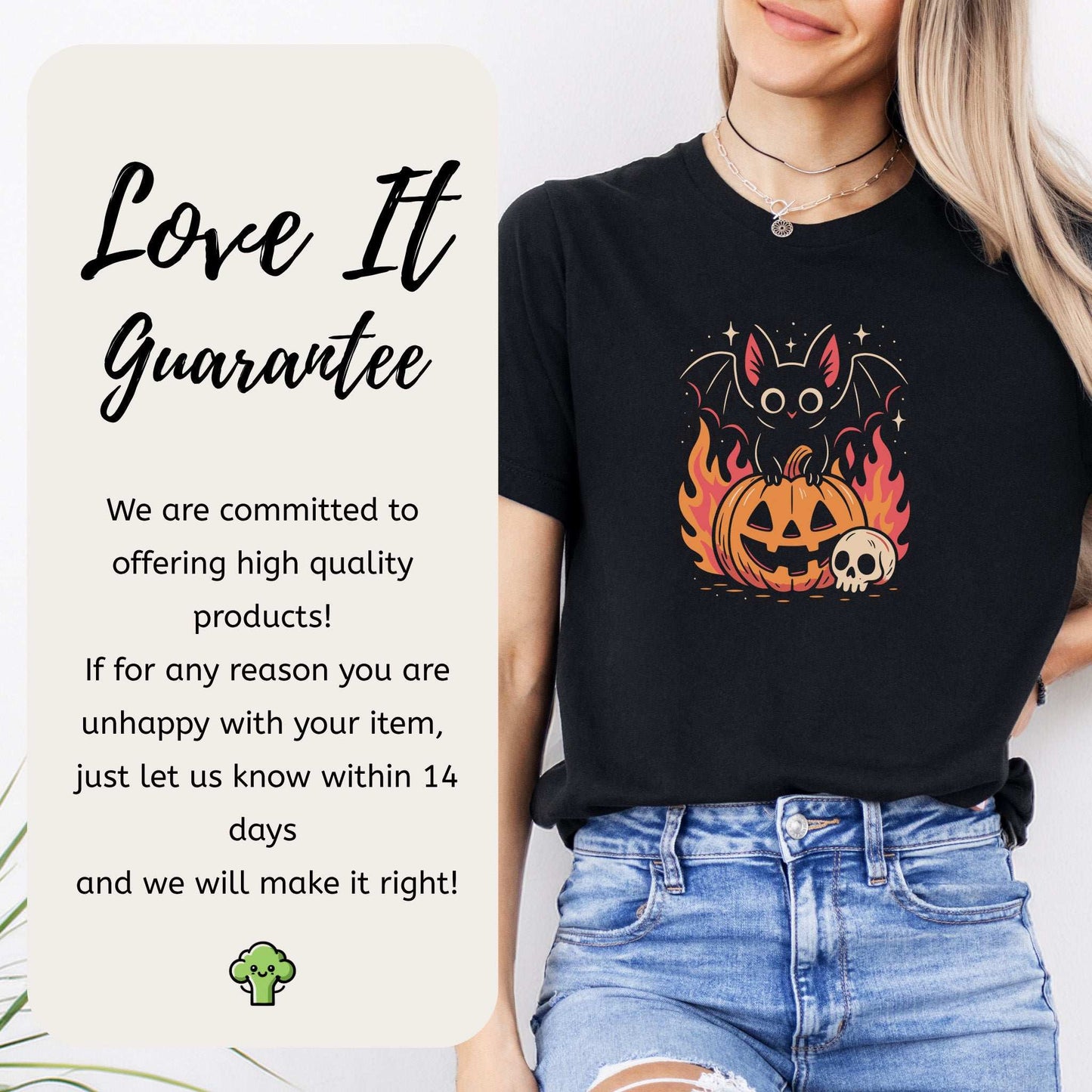 Spooky bat Halloween T-shirt with gothic pumpkin and retro flames, perfect for cozy goths and pumpkin lovers.