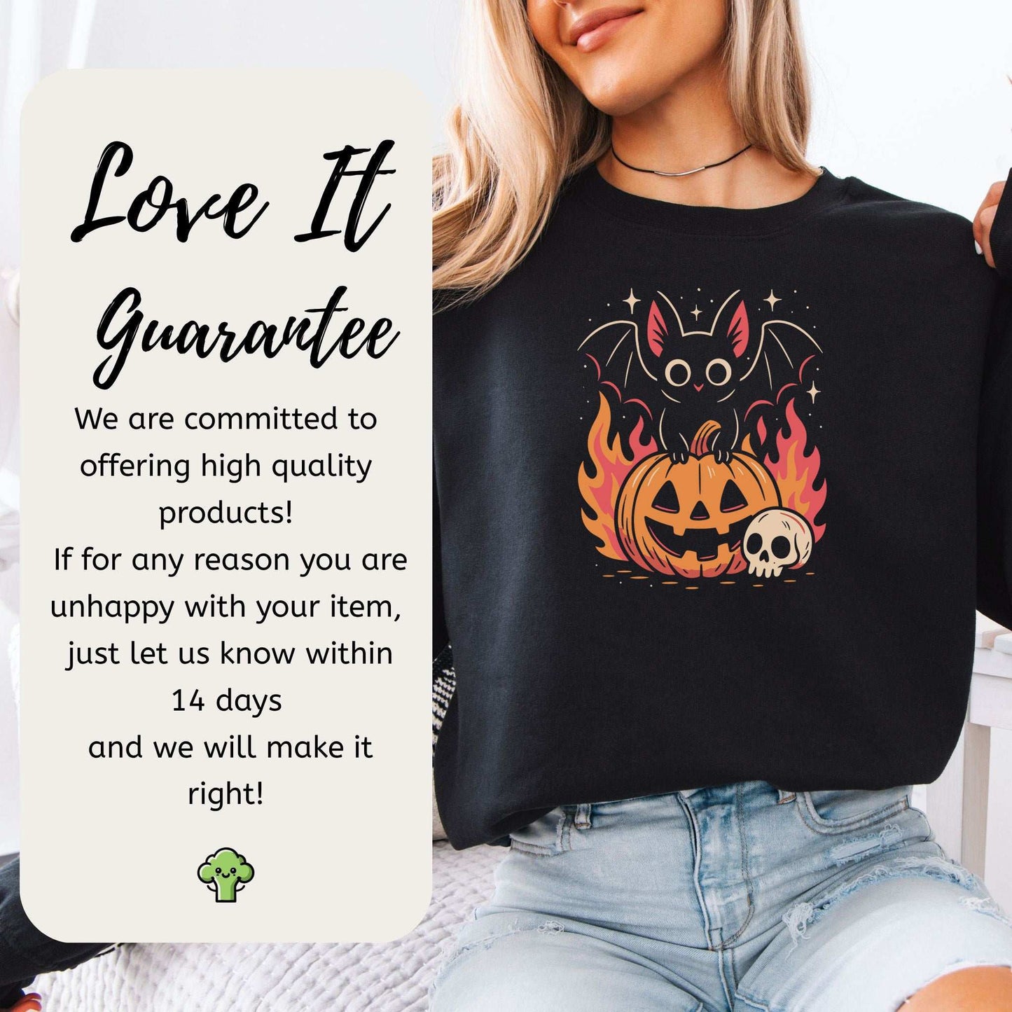 Spooky Bat Halloween Sweatshirt – Cute Gothic Pumpkin Fire Vibes