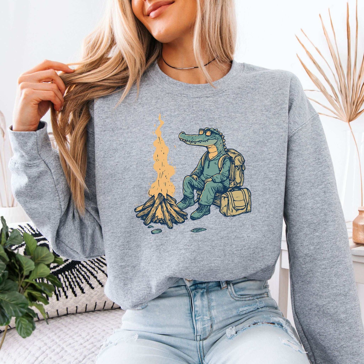 Campfire Crocodile Sweatshirt – Chill Vibes by the Fire for Wild-Hearted Campers