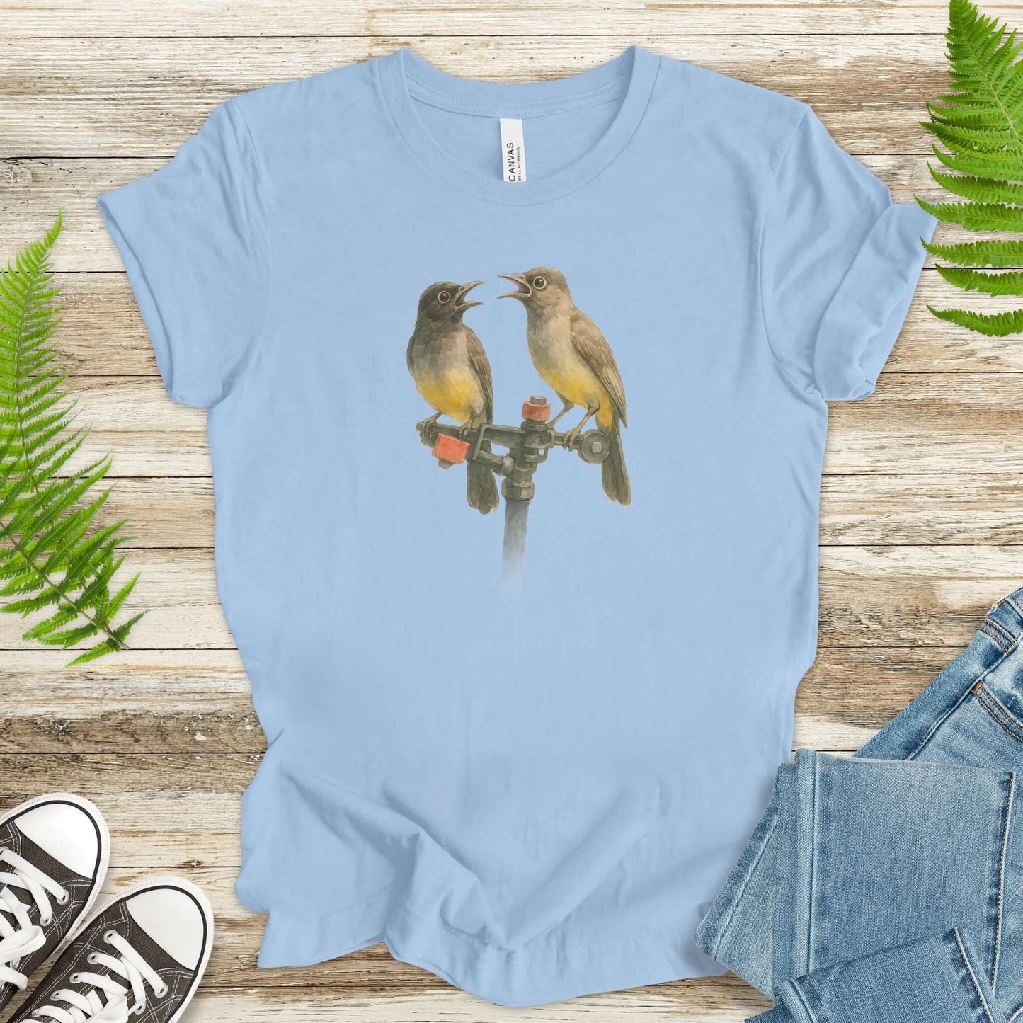 Funny Birds on Sprinkler T-Shirt – Cute Bird Lover Gift for Nature Nerds & Birdwatchers