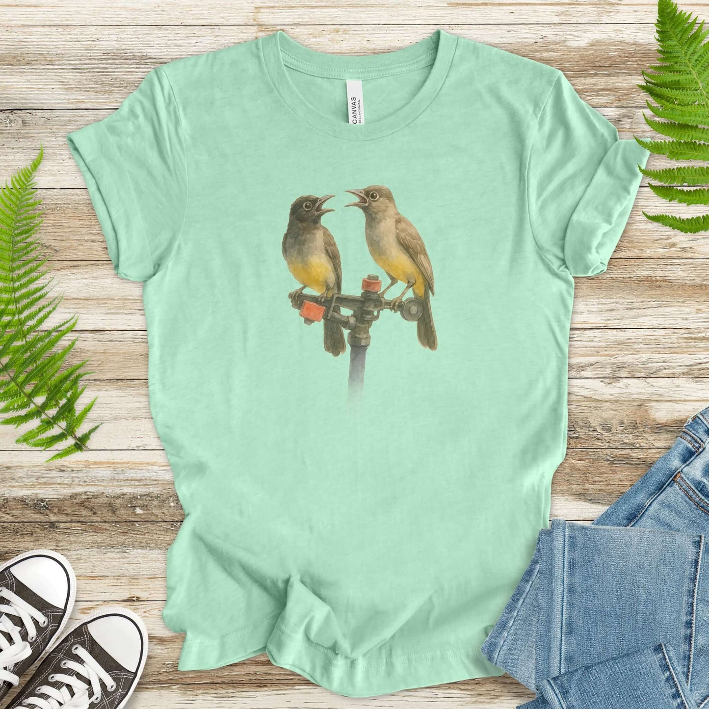 Funny Birds on Sprinkler T-Shirt – Cute Bird Lover Gift for Nature Nerds & Birdwatchers
