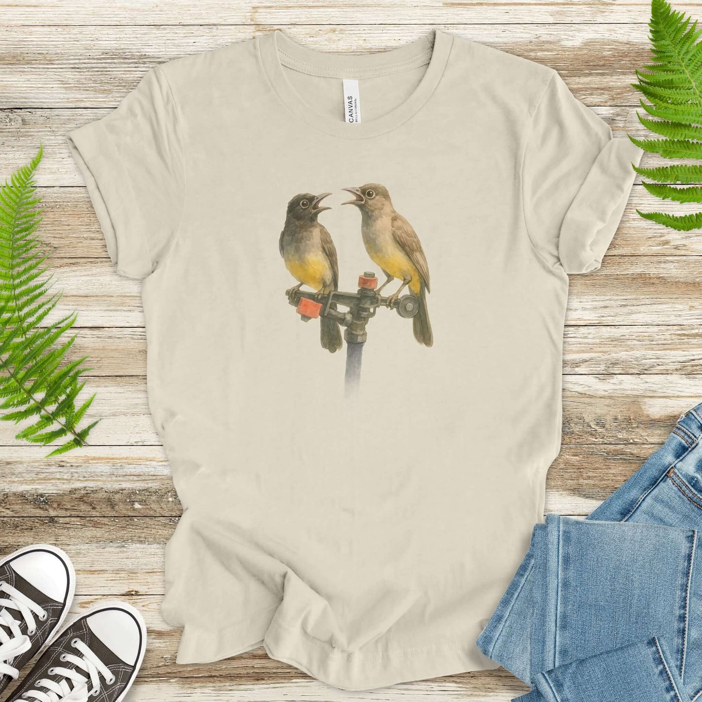 Funny Birds on Sprinkler T-Shirt – Cute Bird Lover Gift for Nature Nerds & Birdwatchers