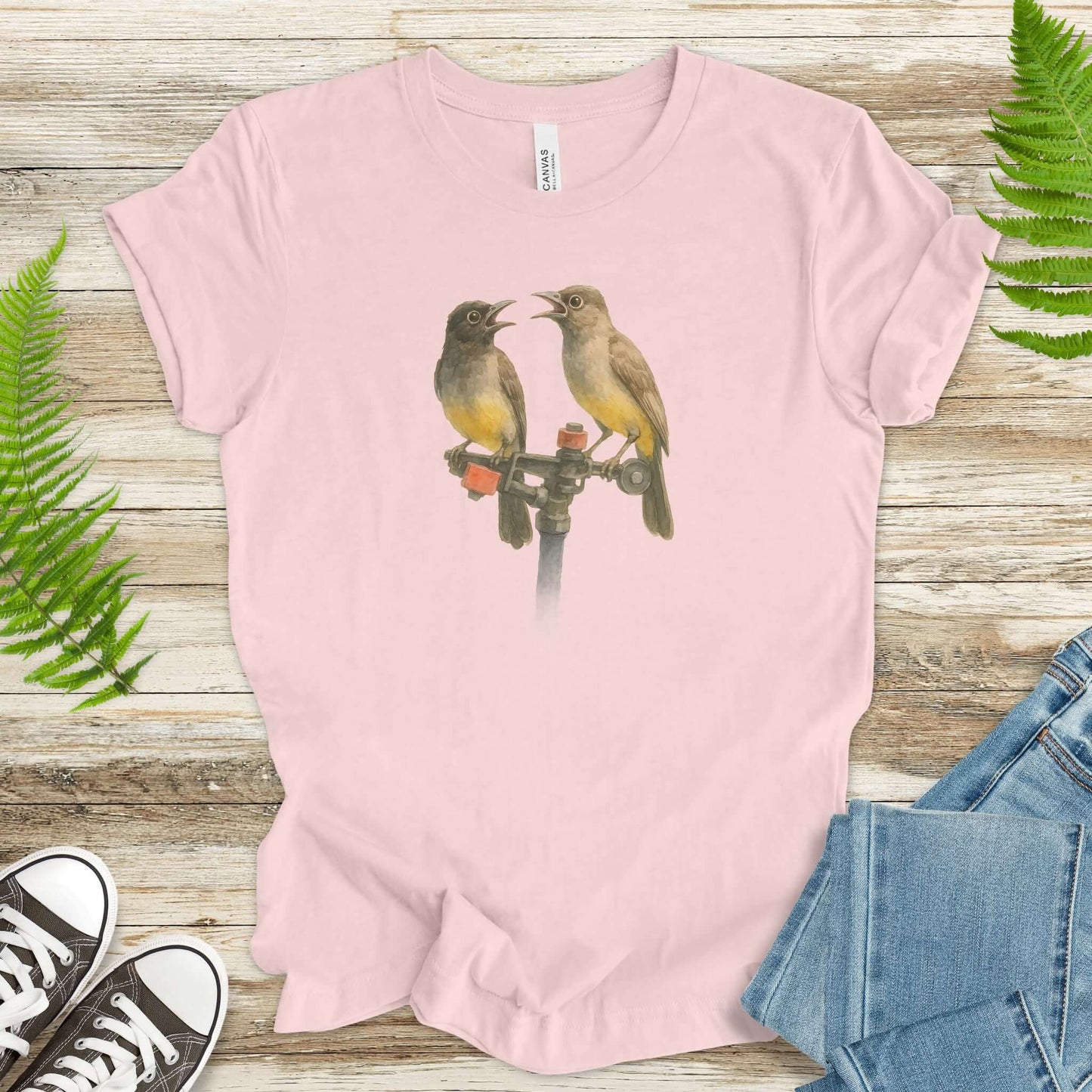 Funny Birds on Sprinkler T-Shirt – Cute Bird Lover Gift for Nature Nerds & Birdwatchers