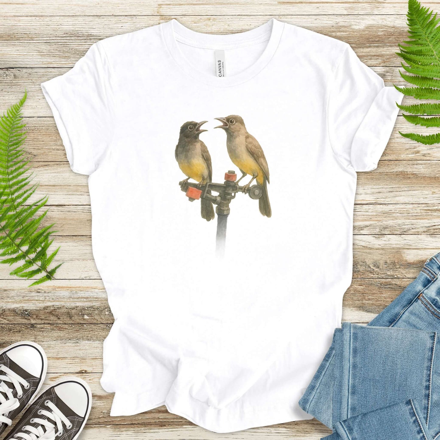 Funny Birds on Sprinkler T-Shirt – Cute Bird Lover Gift for Nature Nerds & Birdwatchers