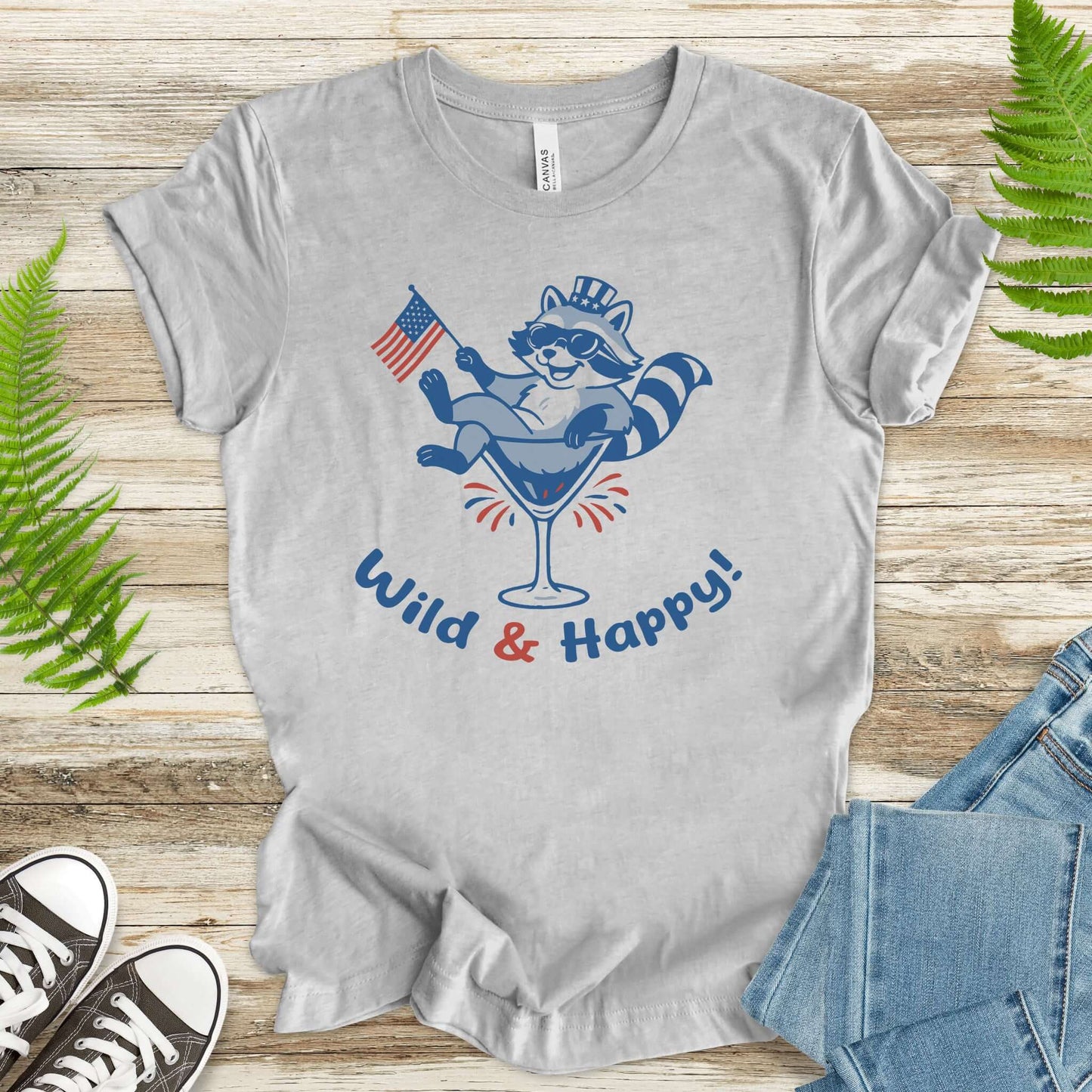 Wild & Happy Raccoon 4th of July T-Shirt – Funny Patriotic Animal Party Tee