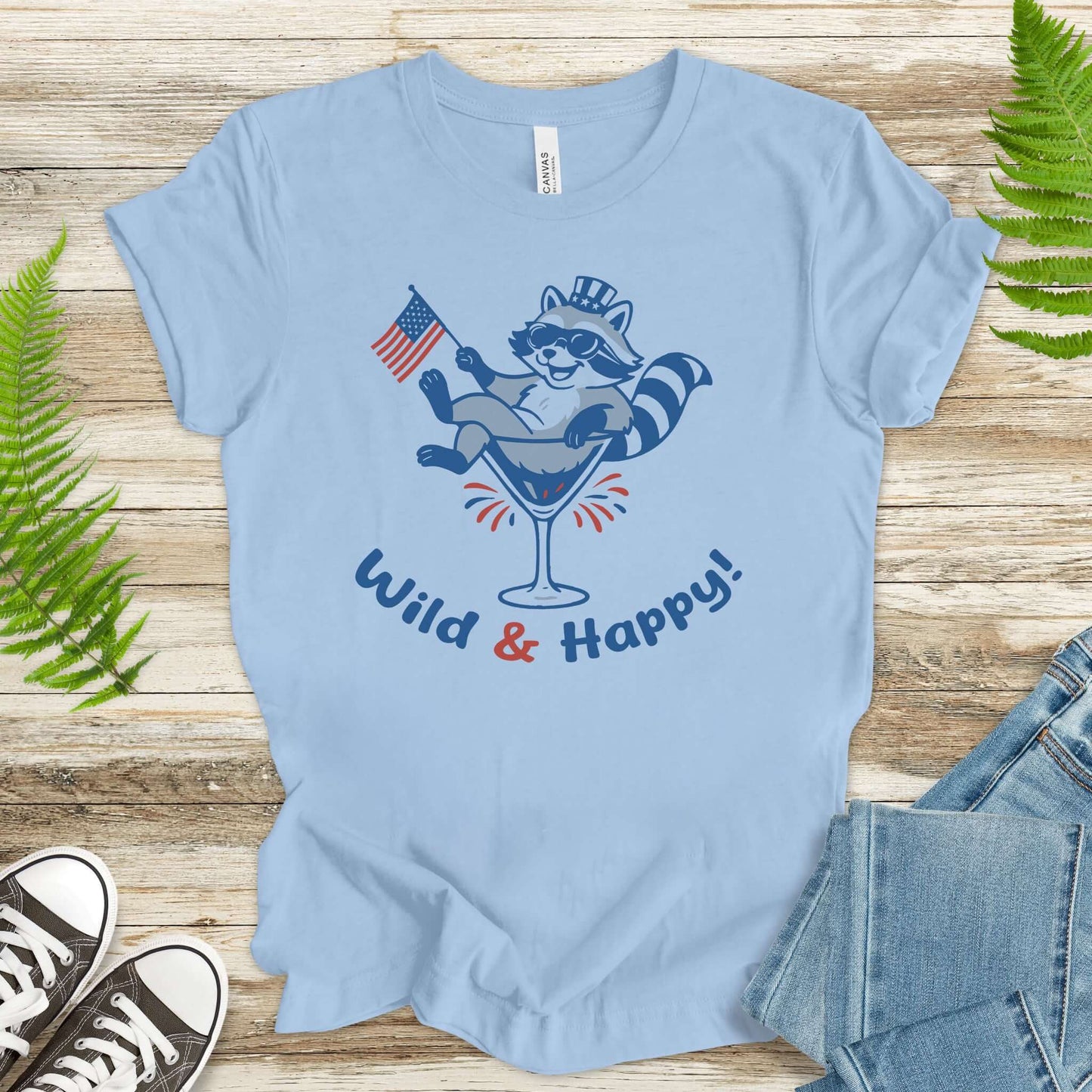 Wild & Happy Raccoon 4th of July T-Shirt – Funny Patriotic Animal Party Tee