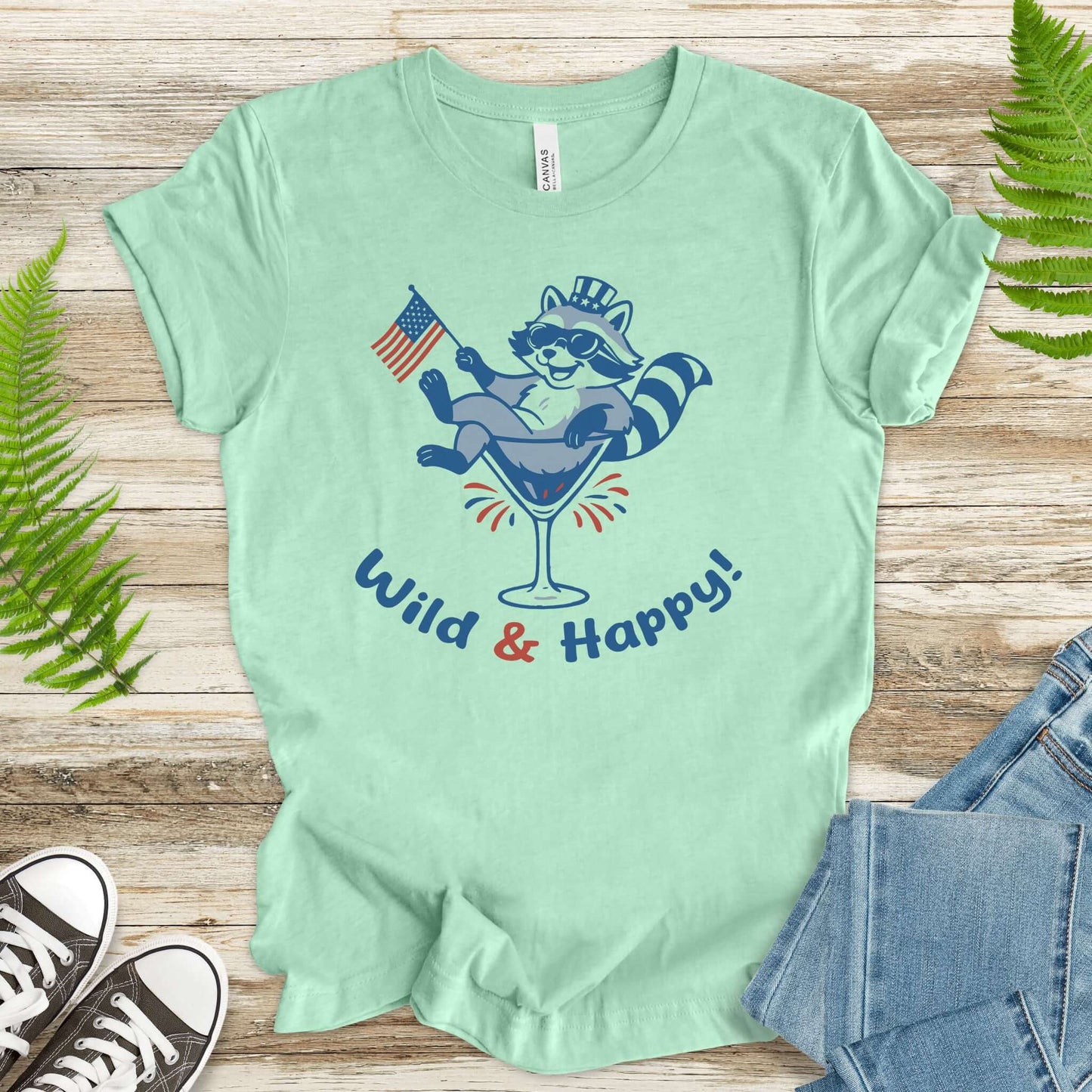 Wild & Happy Raccoon 4th of July T-Shirt – Funny Patriotic Animal Party Tee