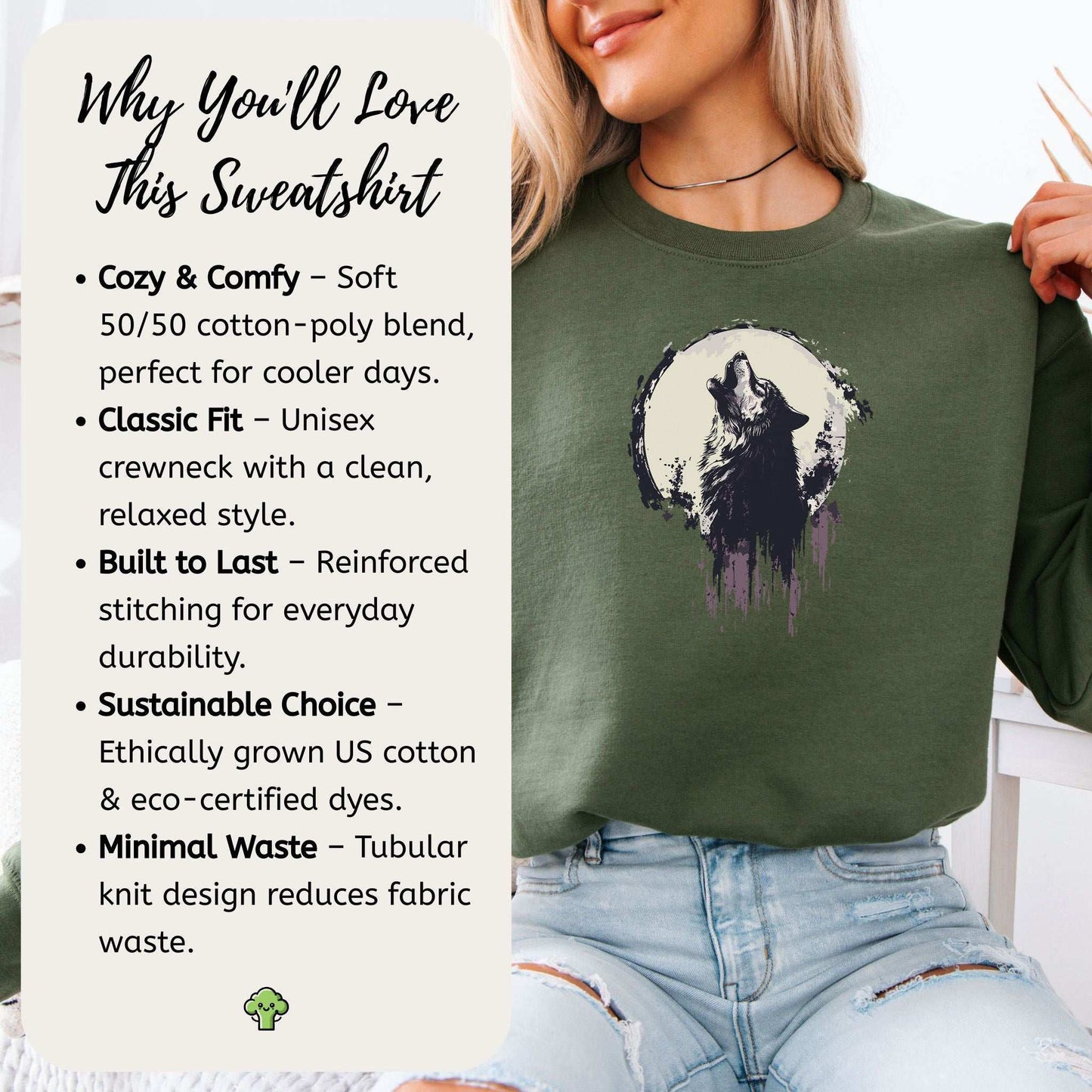 Howling Wolf & Moon Sweatshirt – Wild Spirit Under the Night Sky