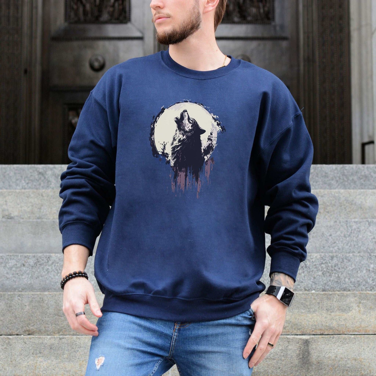 Howling Wolf & Moon Sweatshirt – Wild Spirit Under the Night Sky