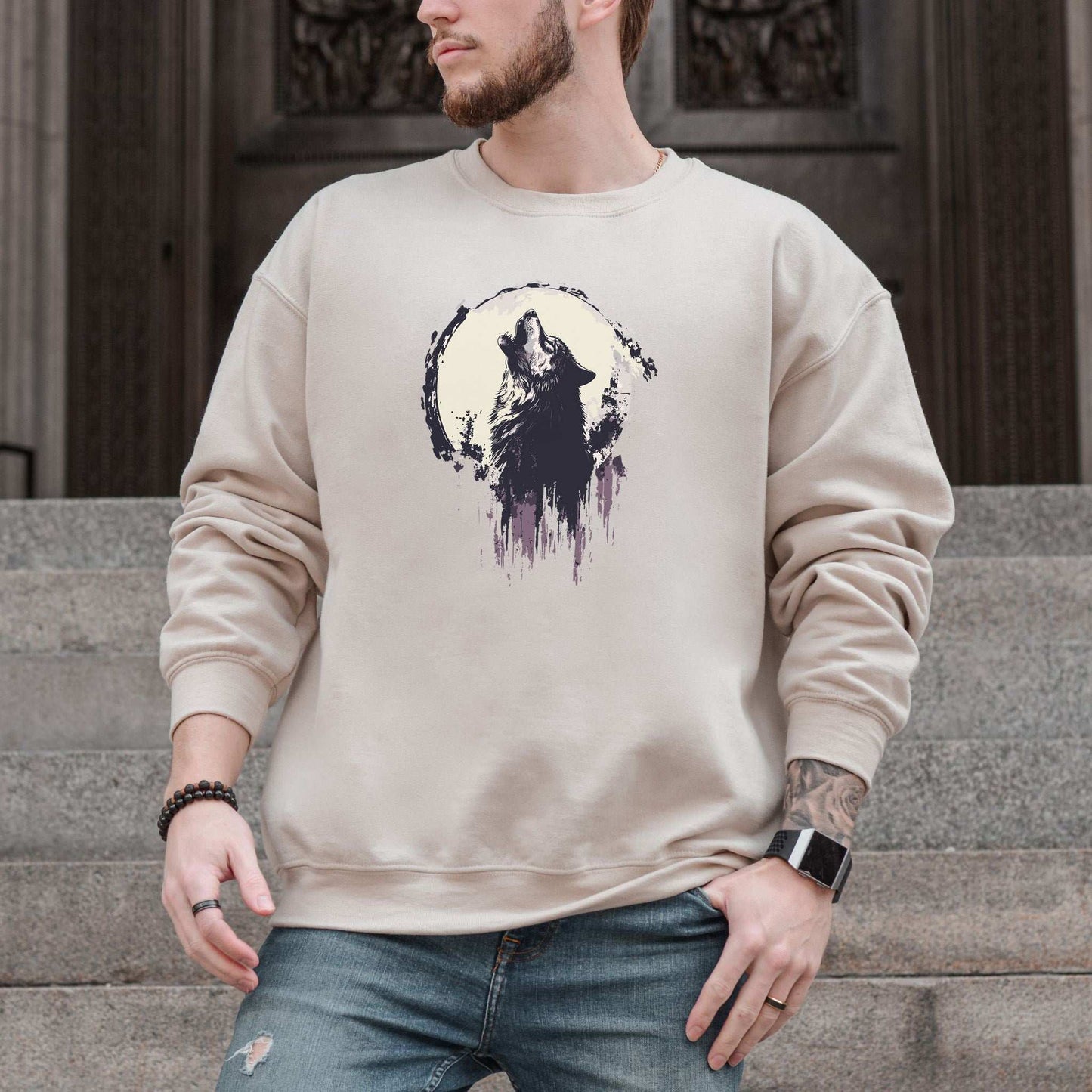Howling Wolf & Moon Sweatshirt – Wild Spirit Under the Night Sky
