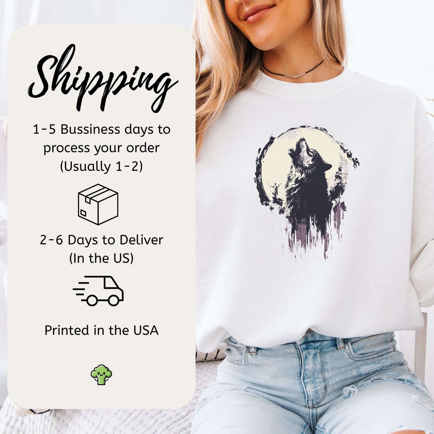 Howling Wolf & Moon Sweatshirt – Wild Spirit Under the Night Sky
