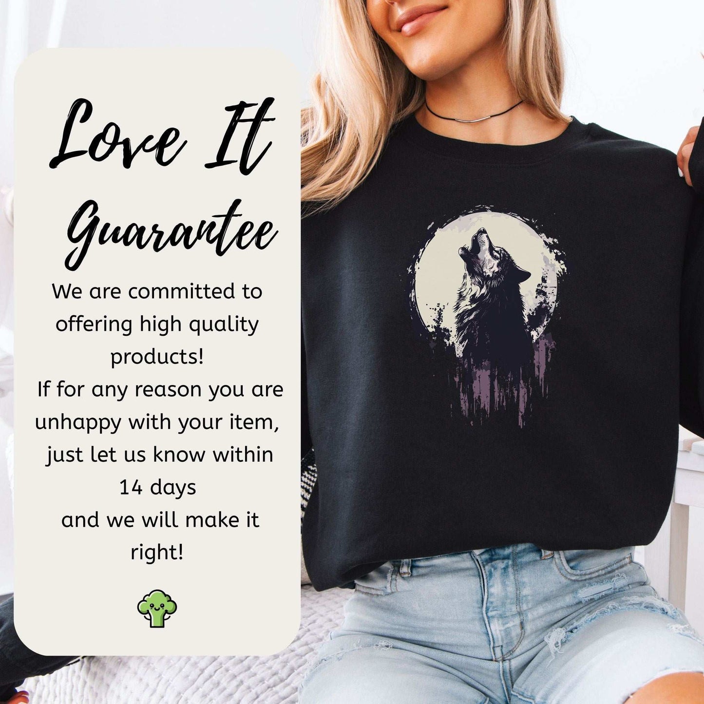 Howling Wolf & Moon Sweatshirt – Wild Spirit Under the Night Sky