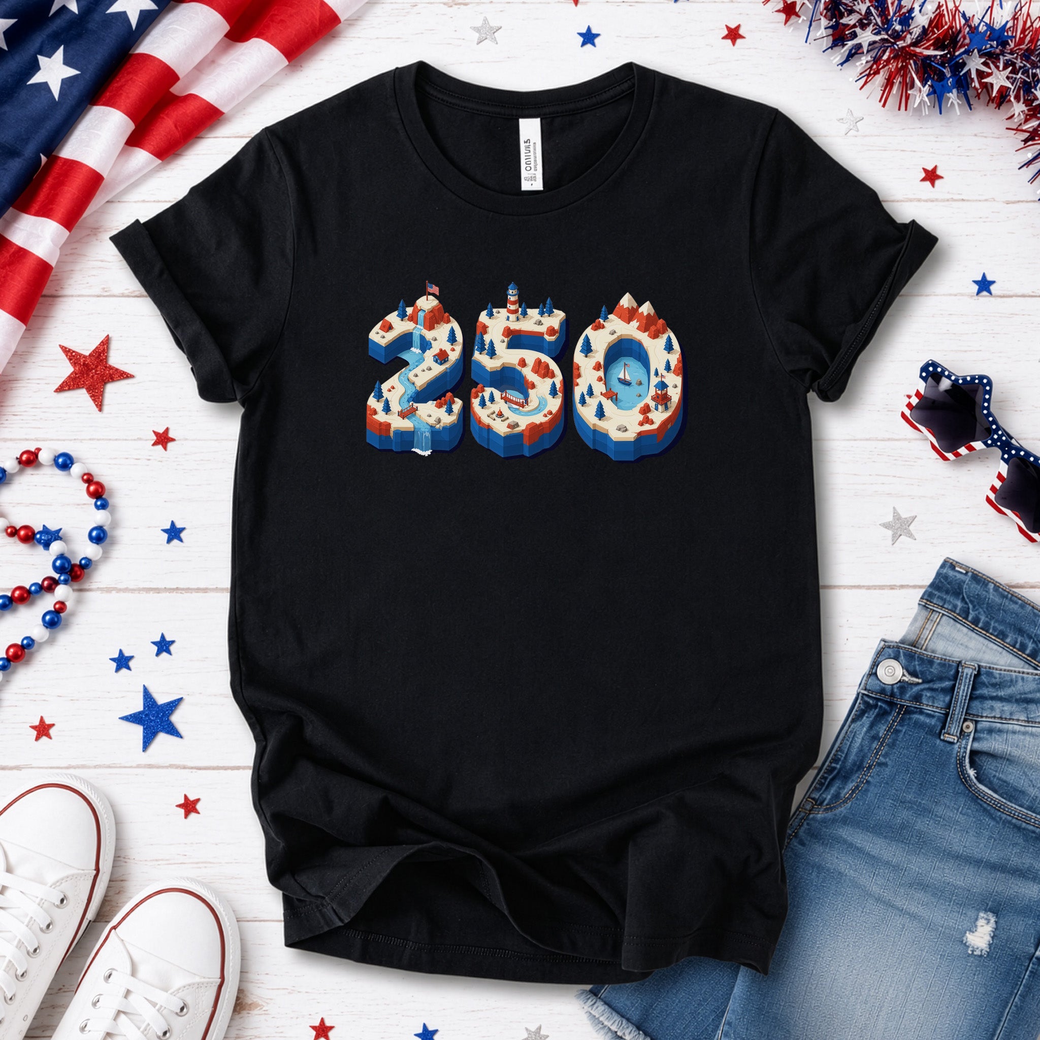 USA 250th Anniversary Isometric 4th July Lighthouse Adventure T-Shirt