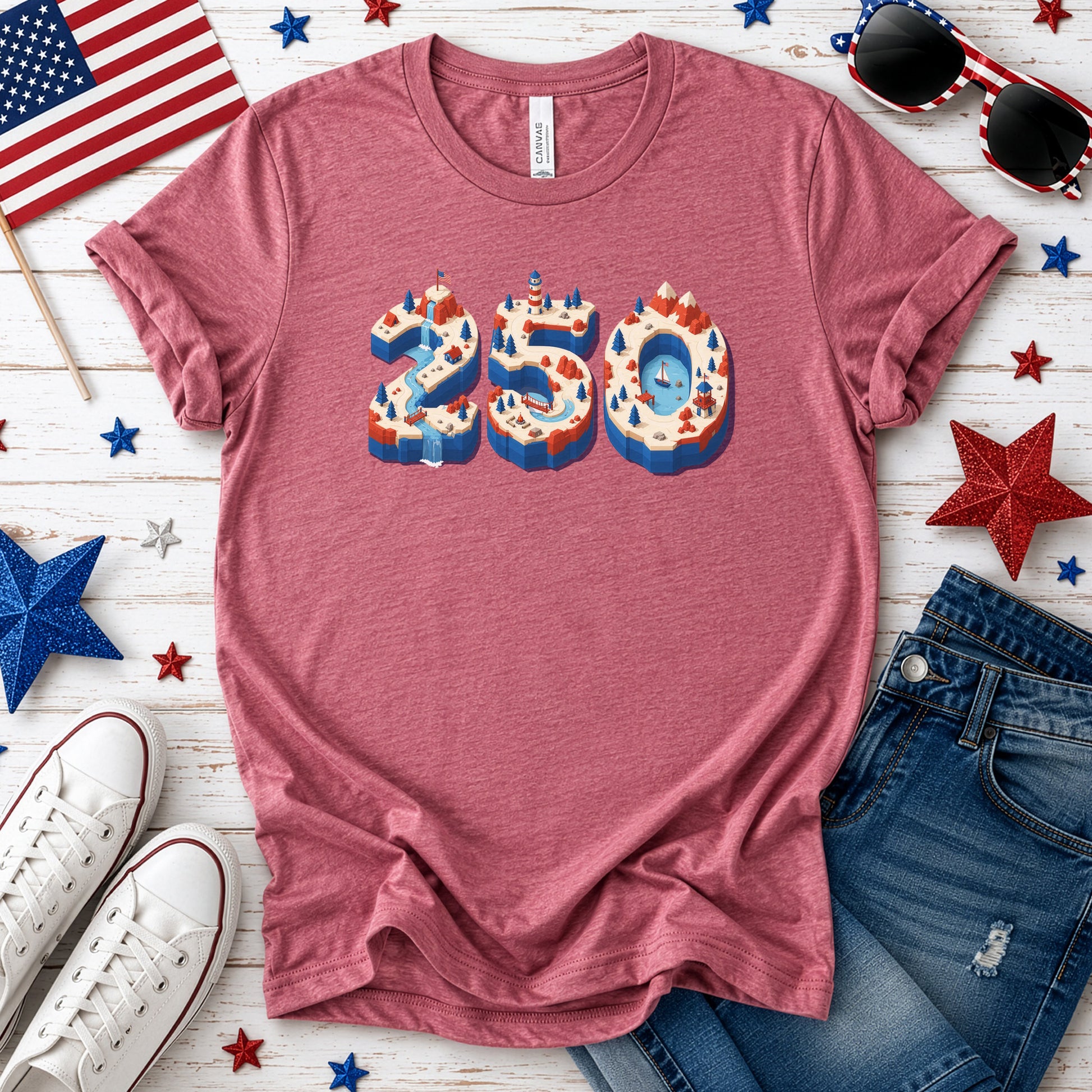 USA 250th Anniversary Isometric 4th July Lighthouse Adventure T-Shirt
